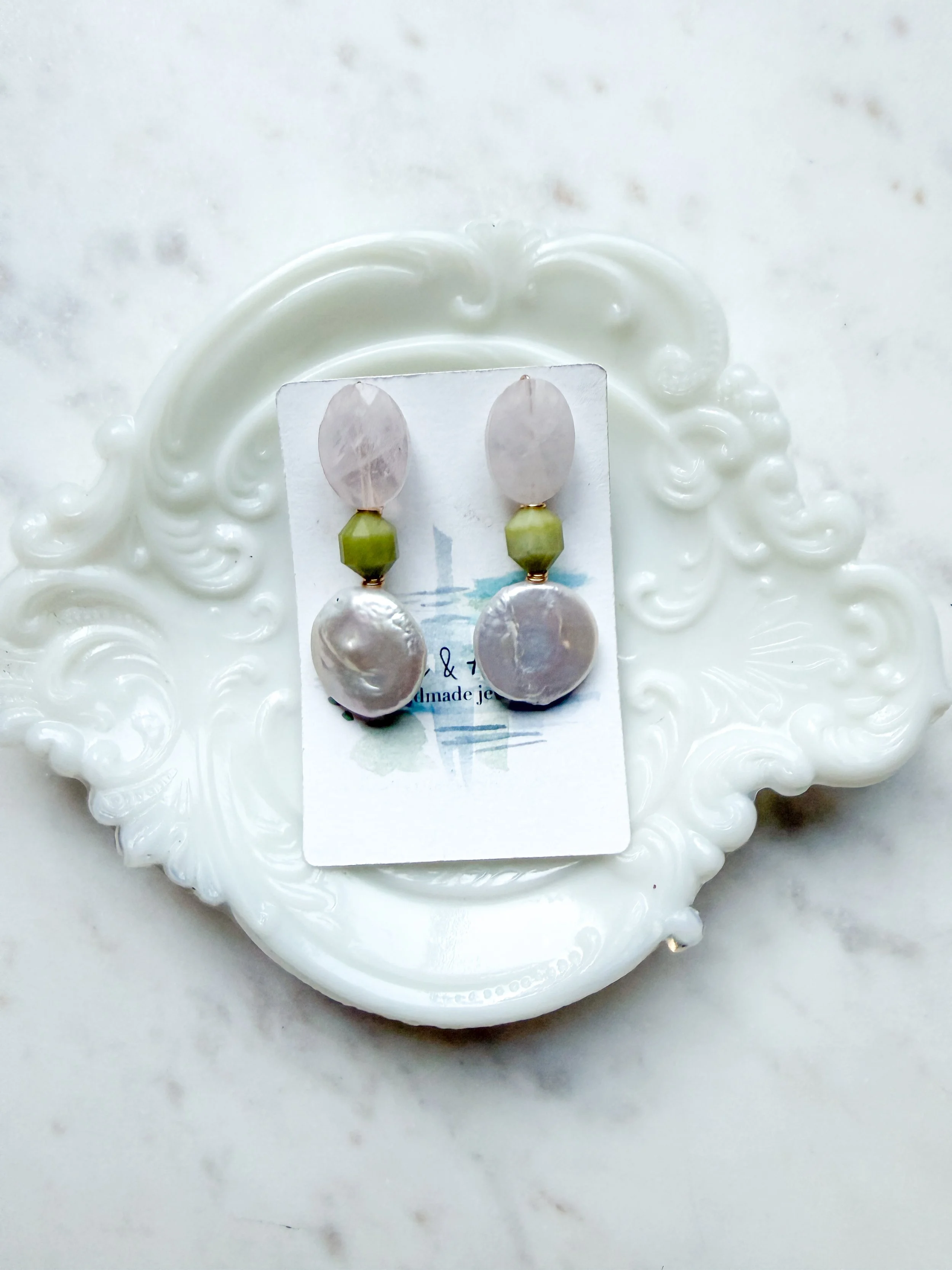 Quartz and Green Jade Drops