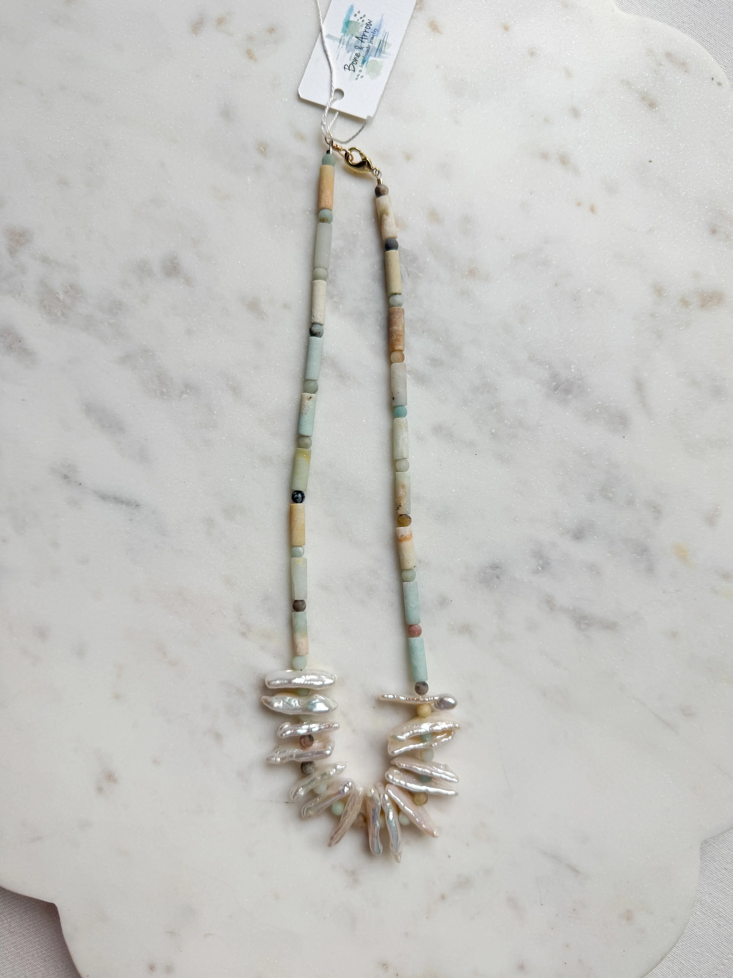 Matte Amazonite and Biwa Pearl
