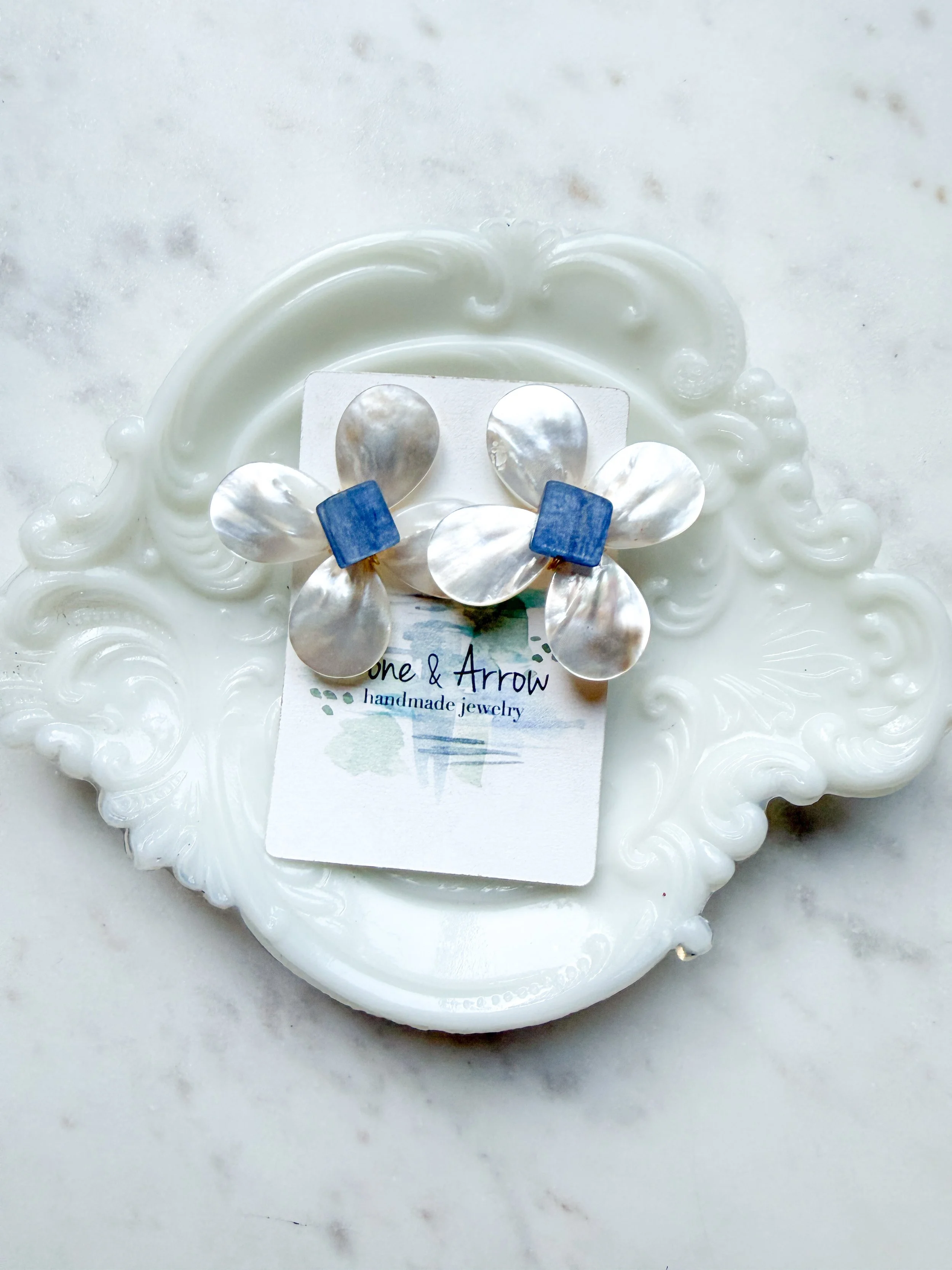 Blue Kyanite and Pearl Flowers