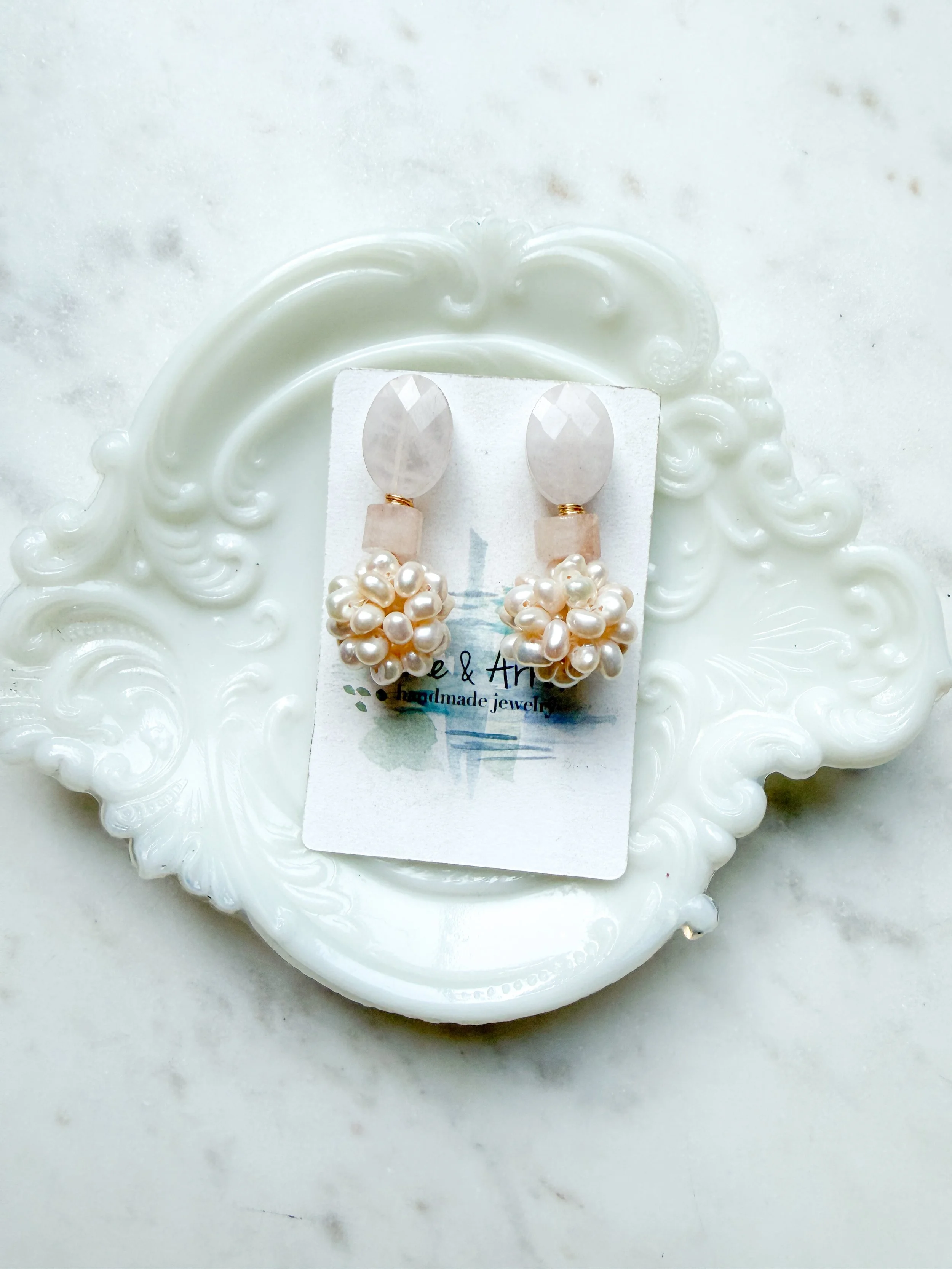 Pink Quartz and Pearl Clusters