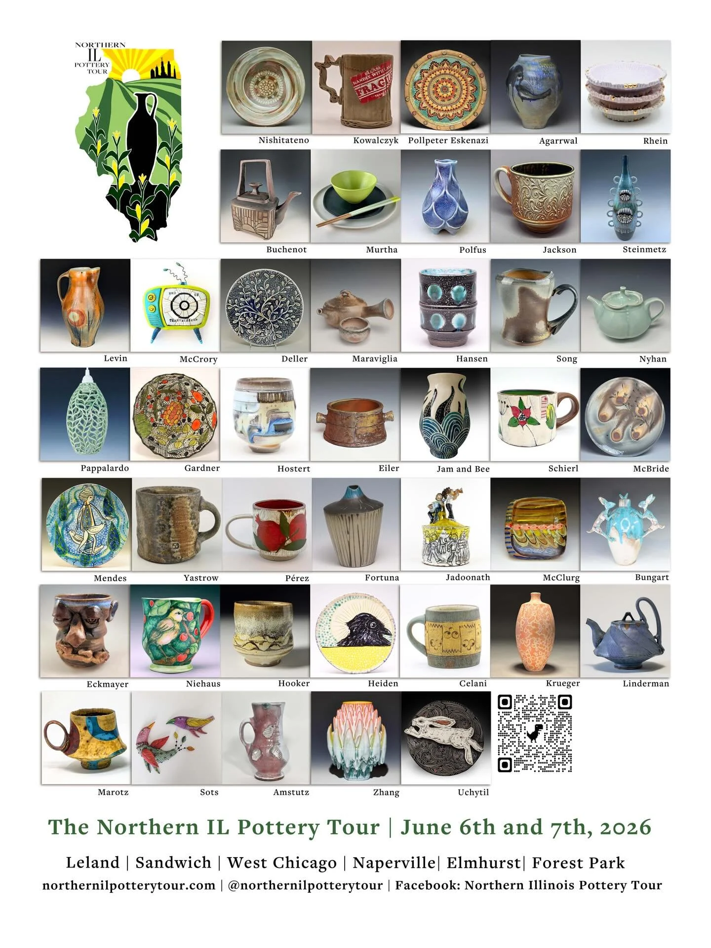 Announcing the 2026 NIPT lineup! Welcoming artists from Indiana and Minnesota for the first time 🤗. 

We cannot wait for warmth and sun and pottery community. 

Hosts Nancy Gardner, Tatyana Schierl (new in Elmhurst!), Benjamin Buchenot (now in Naper