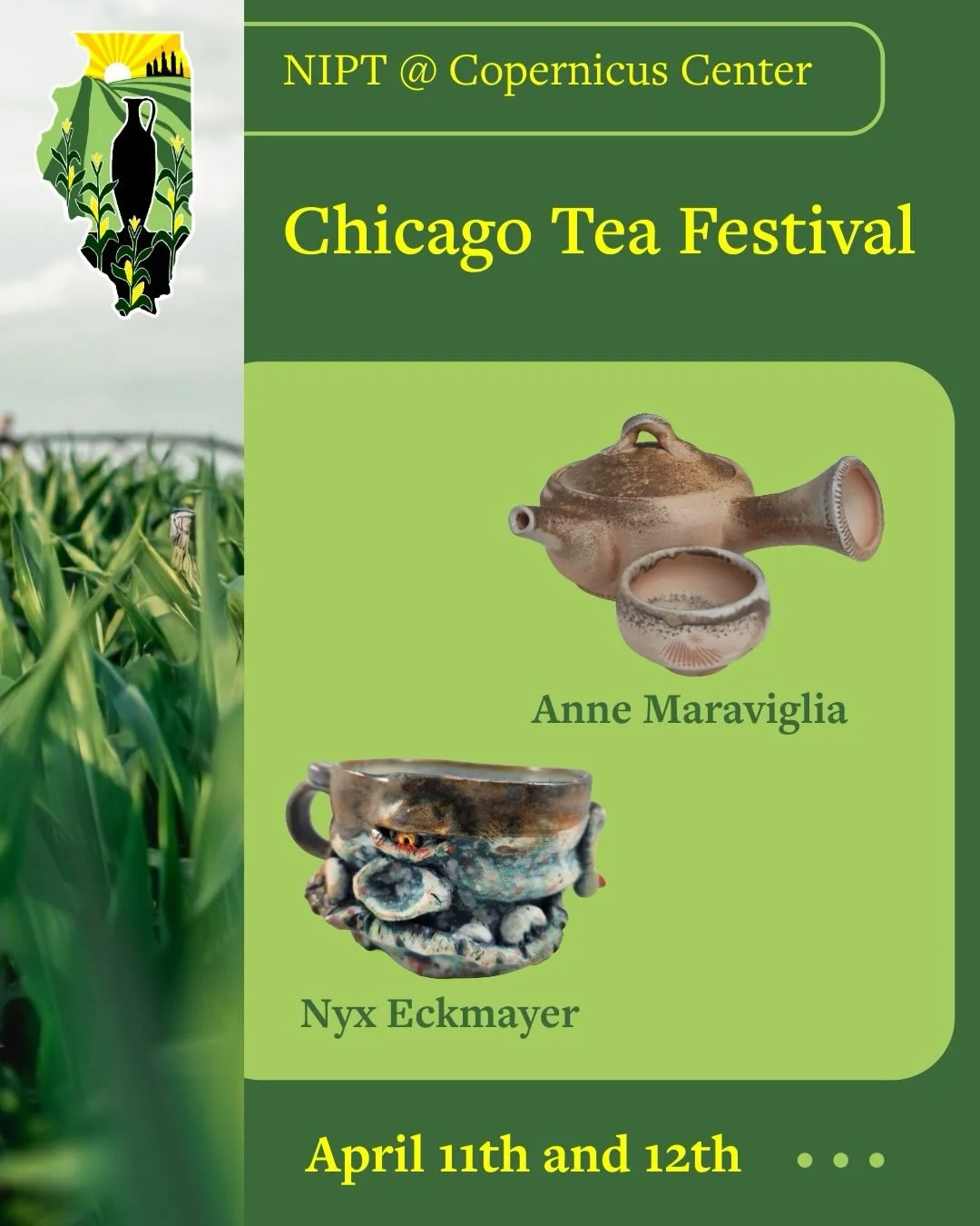 Today and tomorrow! 

So. Much. Tea. Which is lovely! 

And awesome pottery&mdash; of course! 

#chicagoteafestival #chicagopotters #chicagopottery