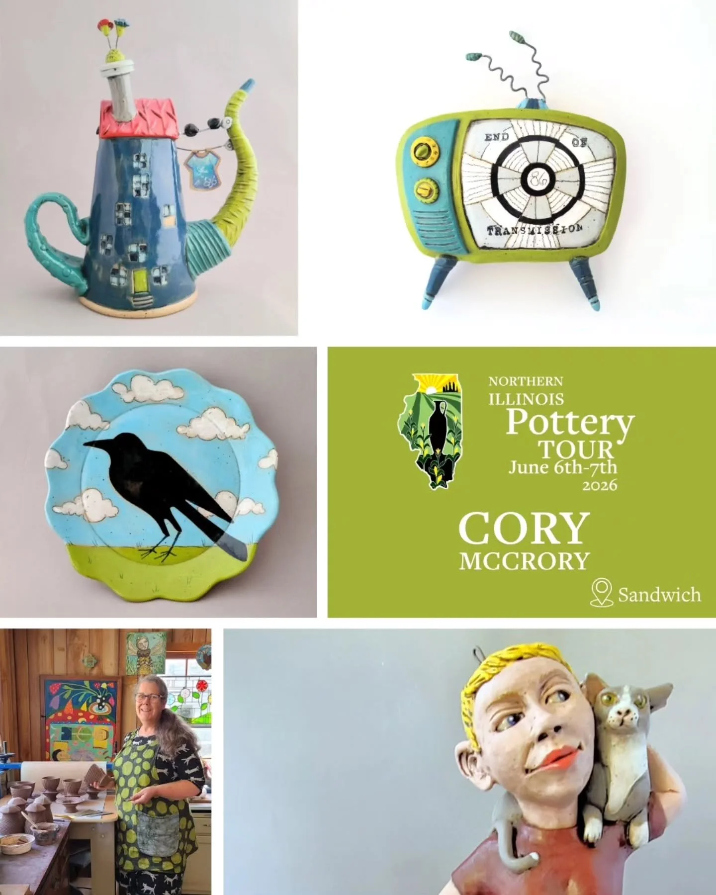 Hello from Sandwich, stop #5 Host -Cory McCrory 

My pots reflect what I see, I am inspired every day by the world around me.  There is plenty to pull from.  My work is made with stoneware paperclay. humor, and patience. I love using handmade pots as