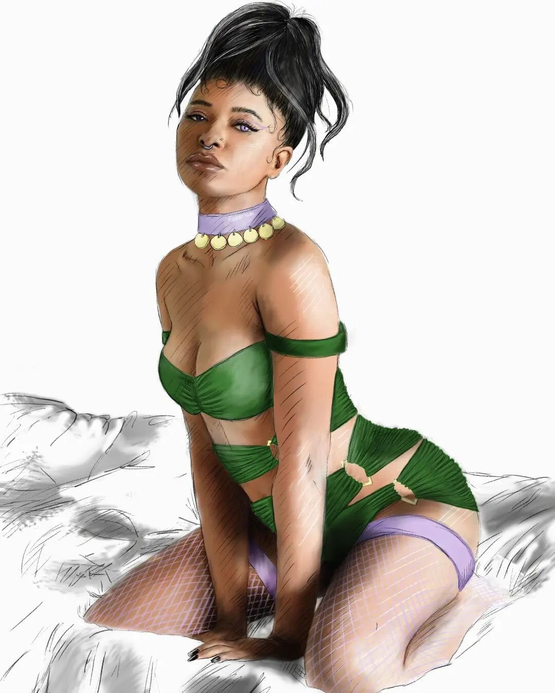 Jade ⚪🟤🟣🟢

#portrait #green #lilac #sensual #overknees #induere #digitaldrawing #uwu #illustration #heterochromia #digitalart #art #illustrator #fashionillustration #artoftheweek #&aelig;ssentia
