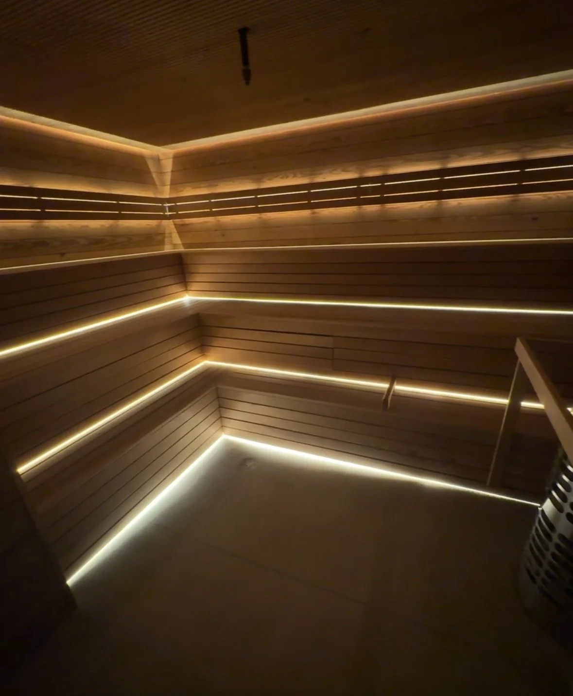 Custom 30 person sauna in boutique bathhouse, Boulder, Colorado