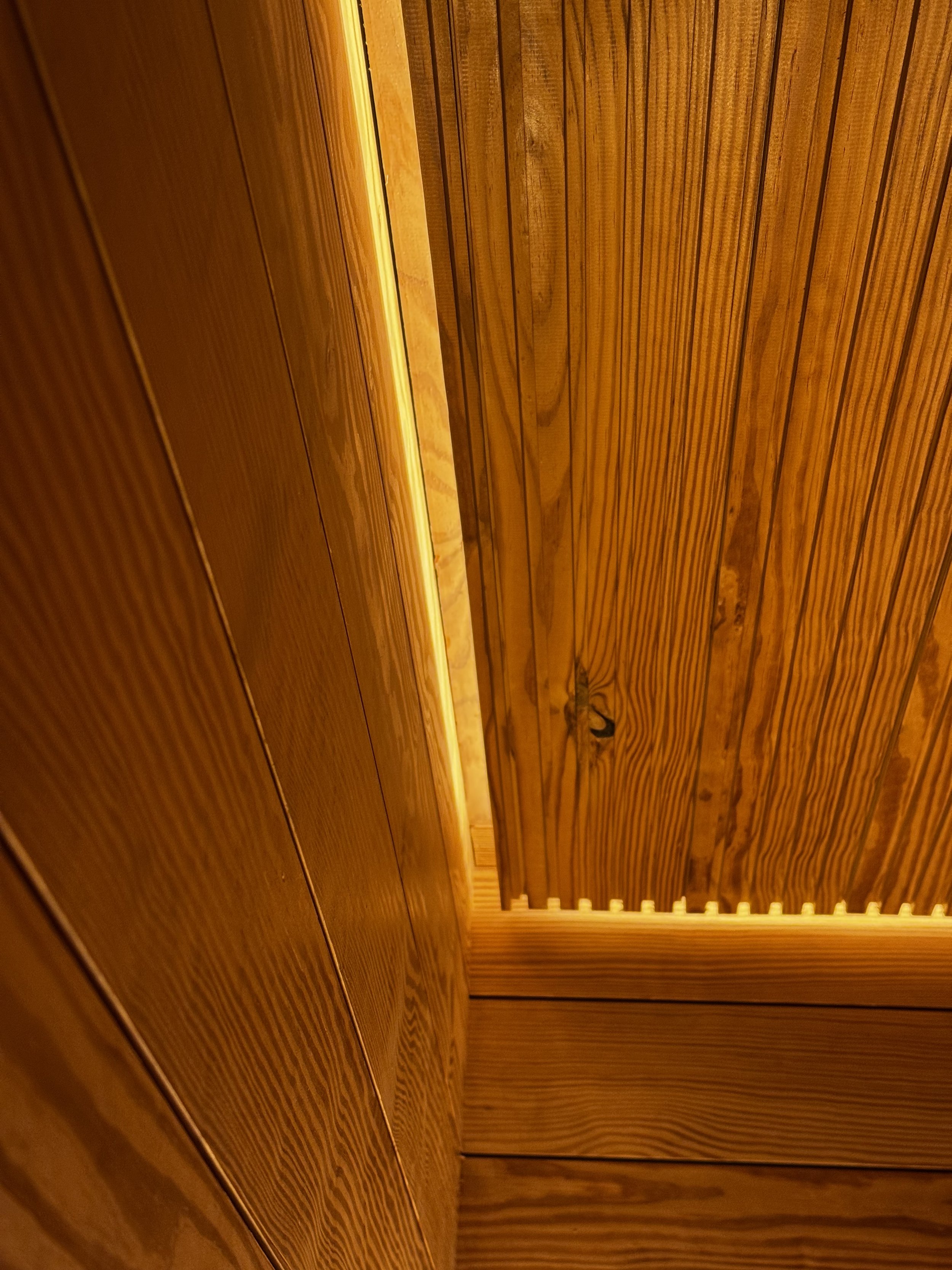 Hidden ceiling light accent, custom authentic sauna.