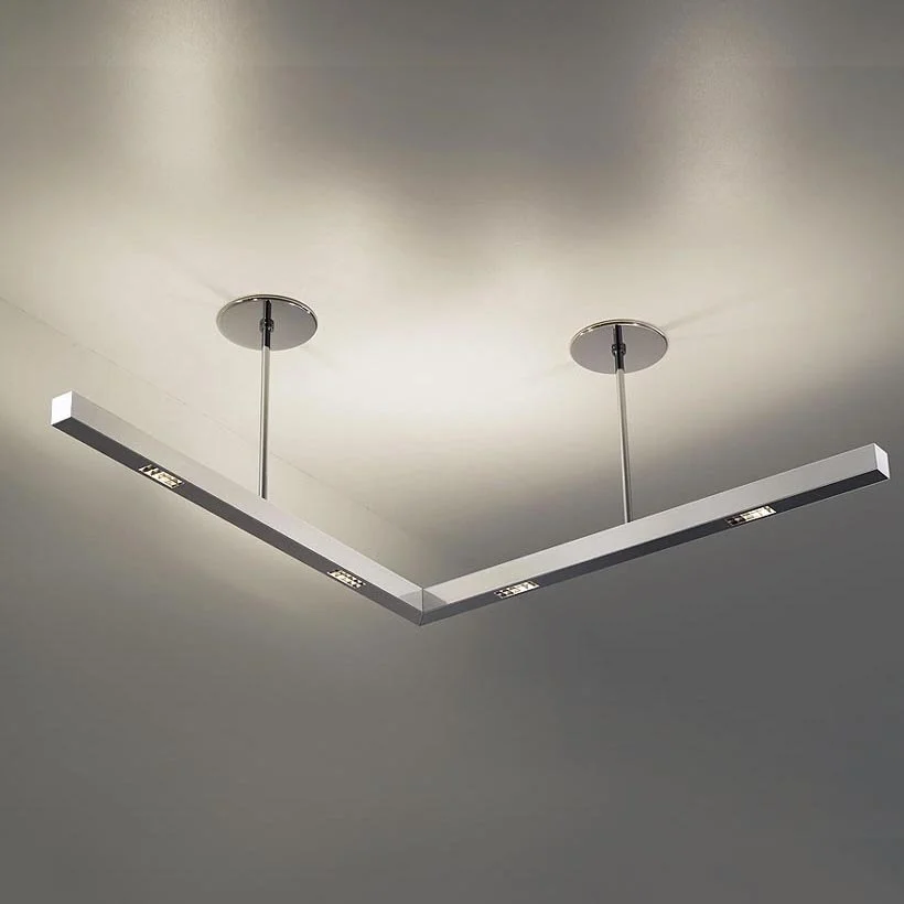polished chrome square profile L shaped ambient lighting pendant