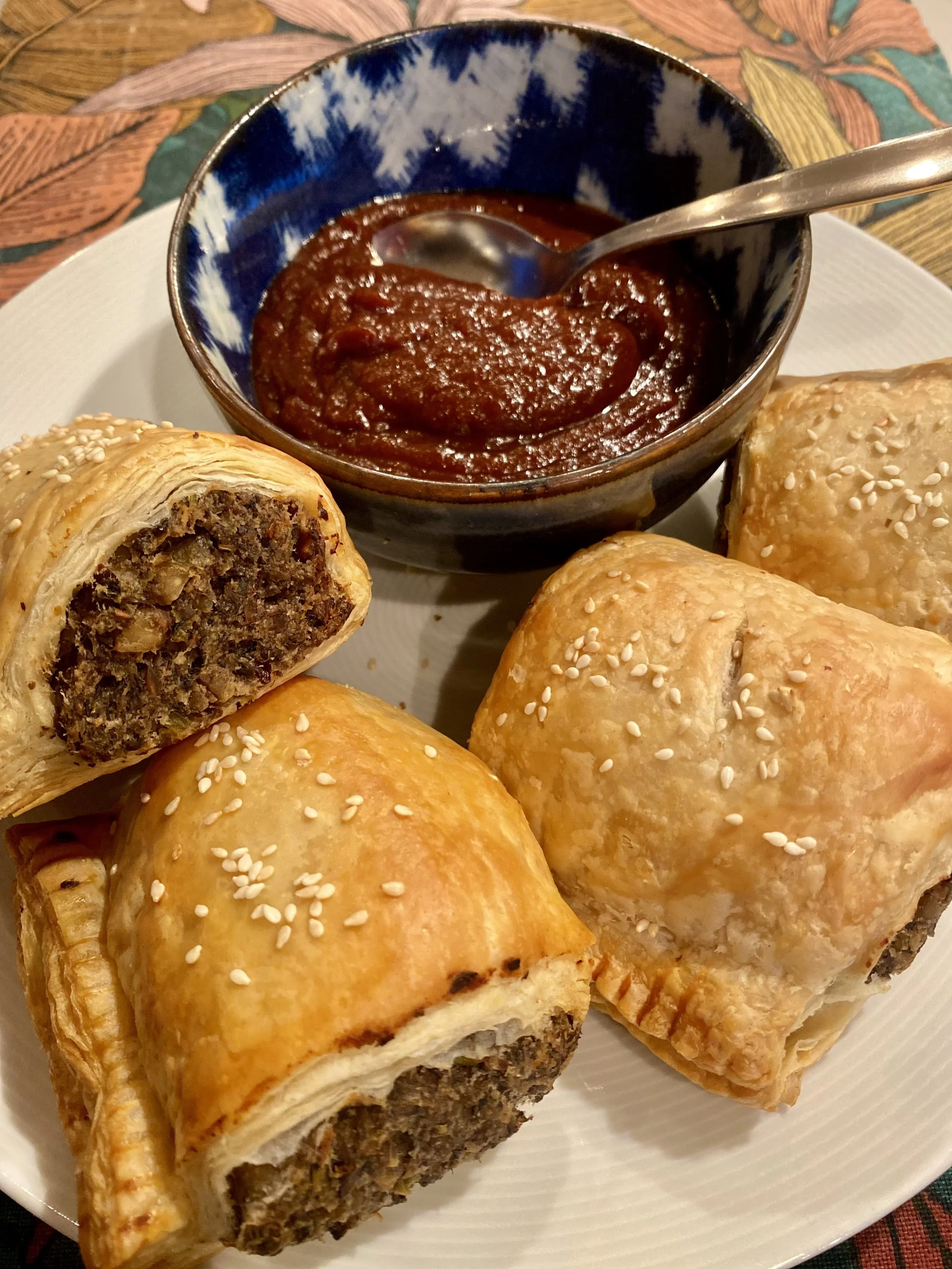 Plant-based mushroom and chestnut roll with brown sauce