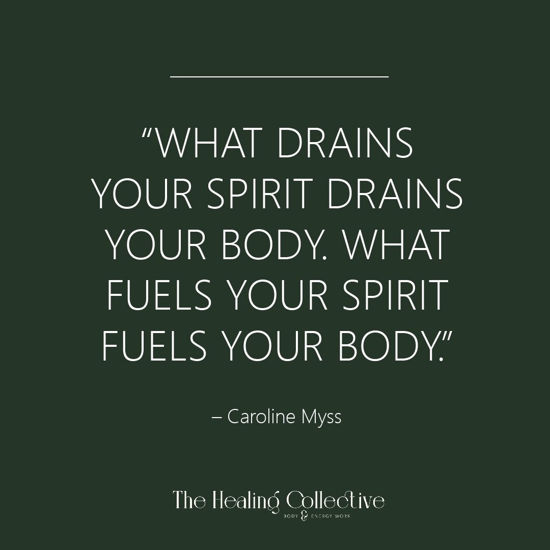 &ldquo;What drains your spirit drains your body. What fuels your spirit fuels your body&rdquo; - Carolyn Myss.⁠
⁠
Just a little reminder to recharge your energy and your spirit to help improve your health, mental clarity, emotional stability and conf