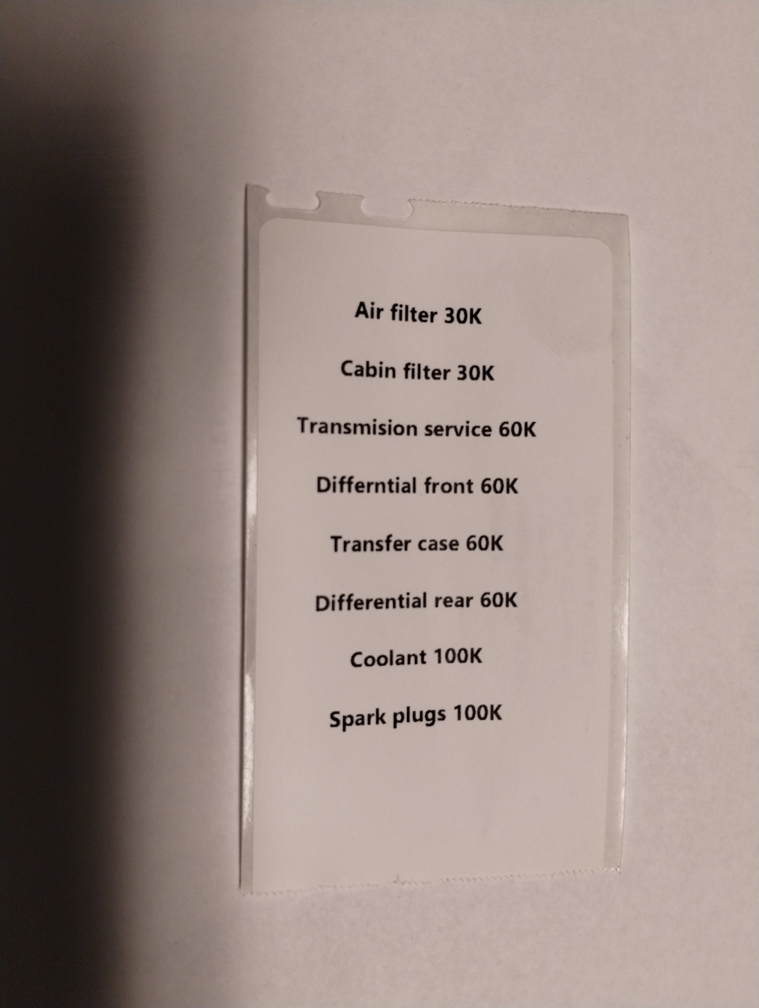 Maintenance reminder decal - click image for details