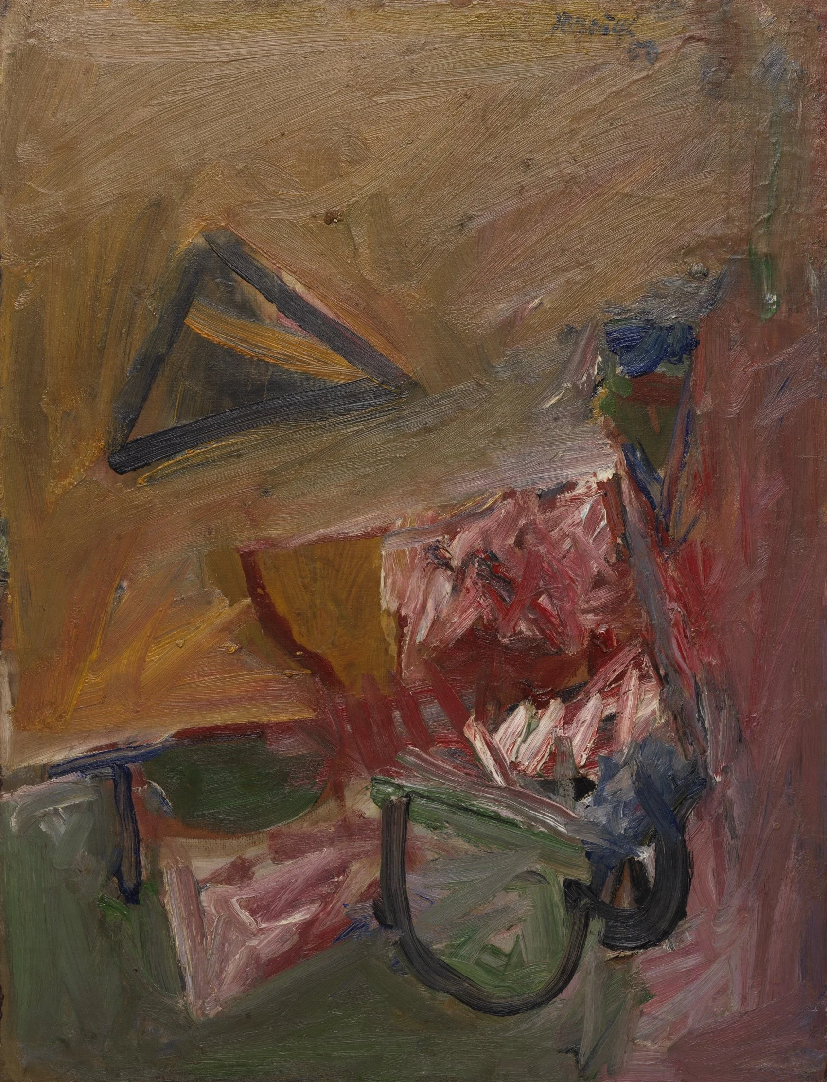  Milton Resnick  
 Hearts and Darts , 1957 
Oil on paper mounted to linen, 26 3/4 x 20 1/2 inches
