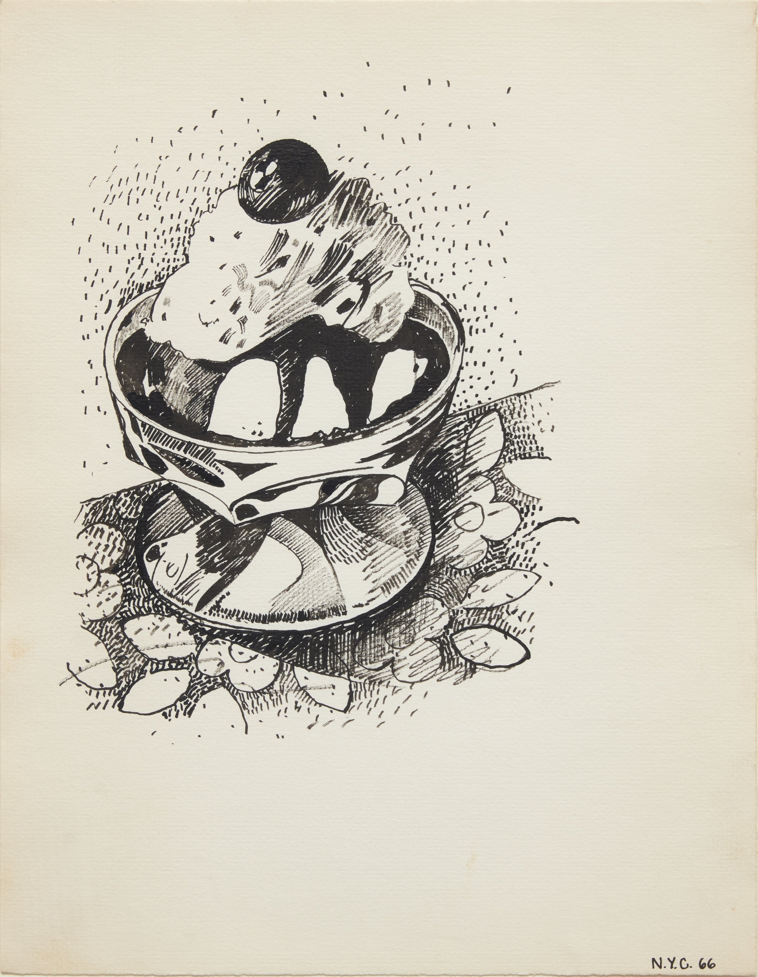  Joe Brainard  
 NYC '66 , 1966  
ink on paper, 13 x 10 inches 