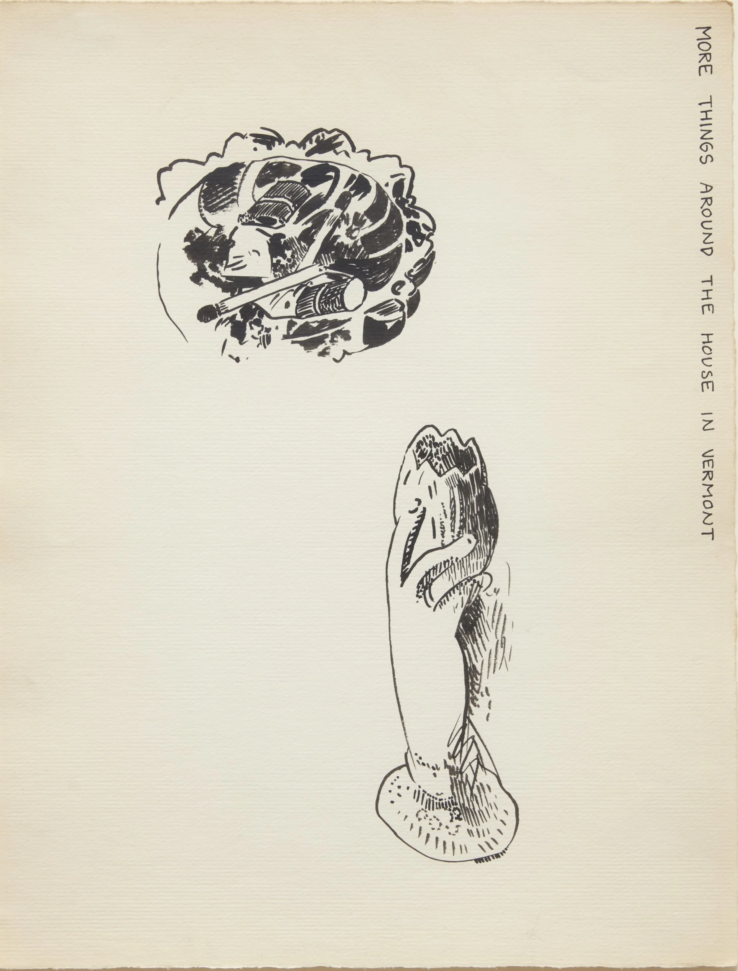  Joe Brainard  
 More Things Around the House in Vermont , 1966  
ink on paper, 13 x 10 inches 