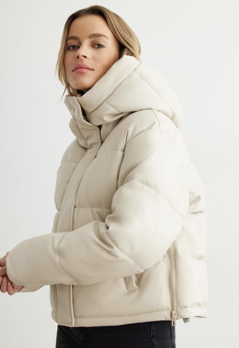 Cropped Faux Leather Puffer