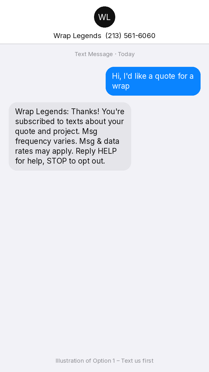 Example: customer texts Wrap Legends and receives the opt-in confirmation