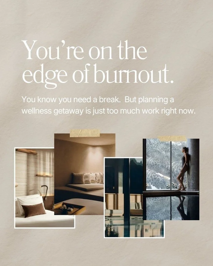 On the edge of burnout?  I've been there, so have many of my clients.  I'm here to help.

Comment WELLNESS to get started today.

#travelExpert #VacationIdeas #TravelPlanning #travelAdvisor #TravelPro #TripPlanning  #burnoutrecovery #selfcarejourney 