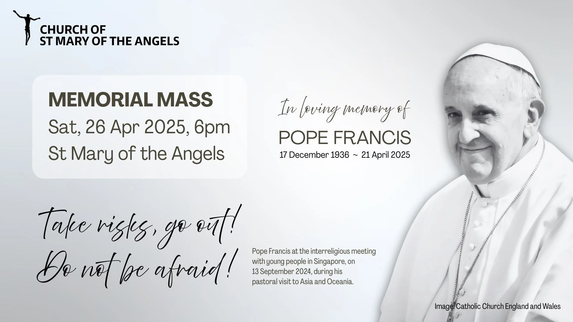 Memorial Mass for Pope Francis — Church of St Mary of the Angels, Singapore