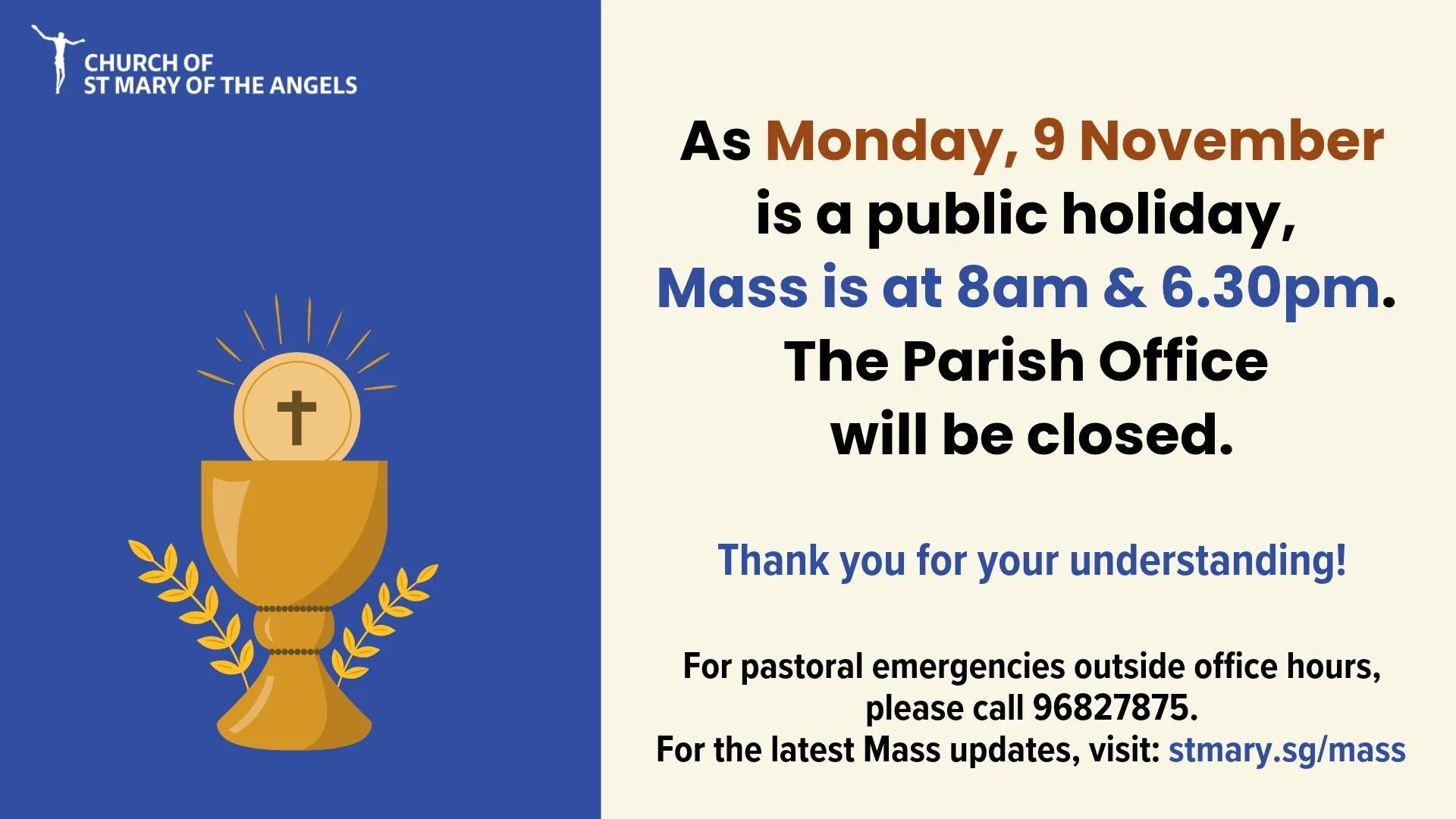 Mass Timing on 9 November