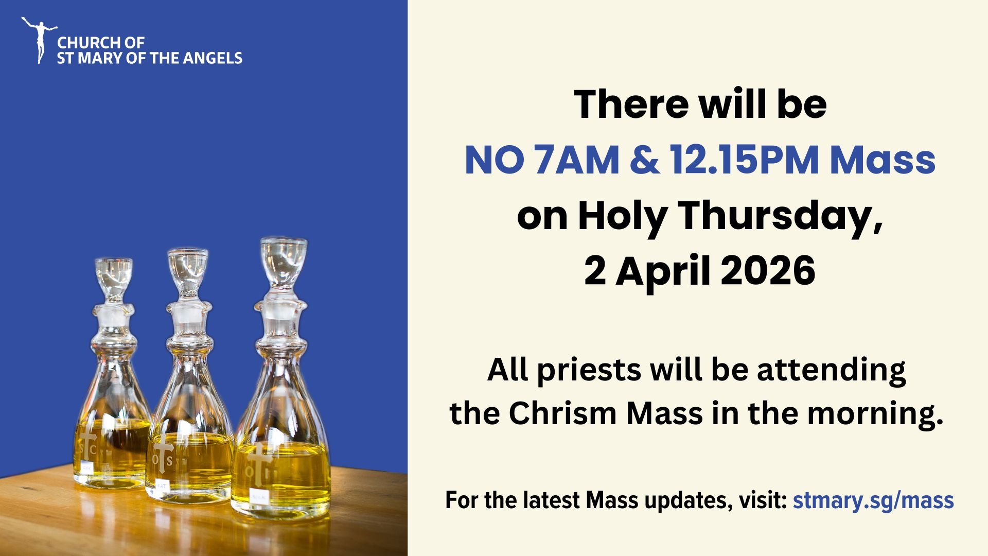 NO 7am &amp; 12.15pm Mass on Holy Thursday