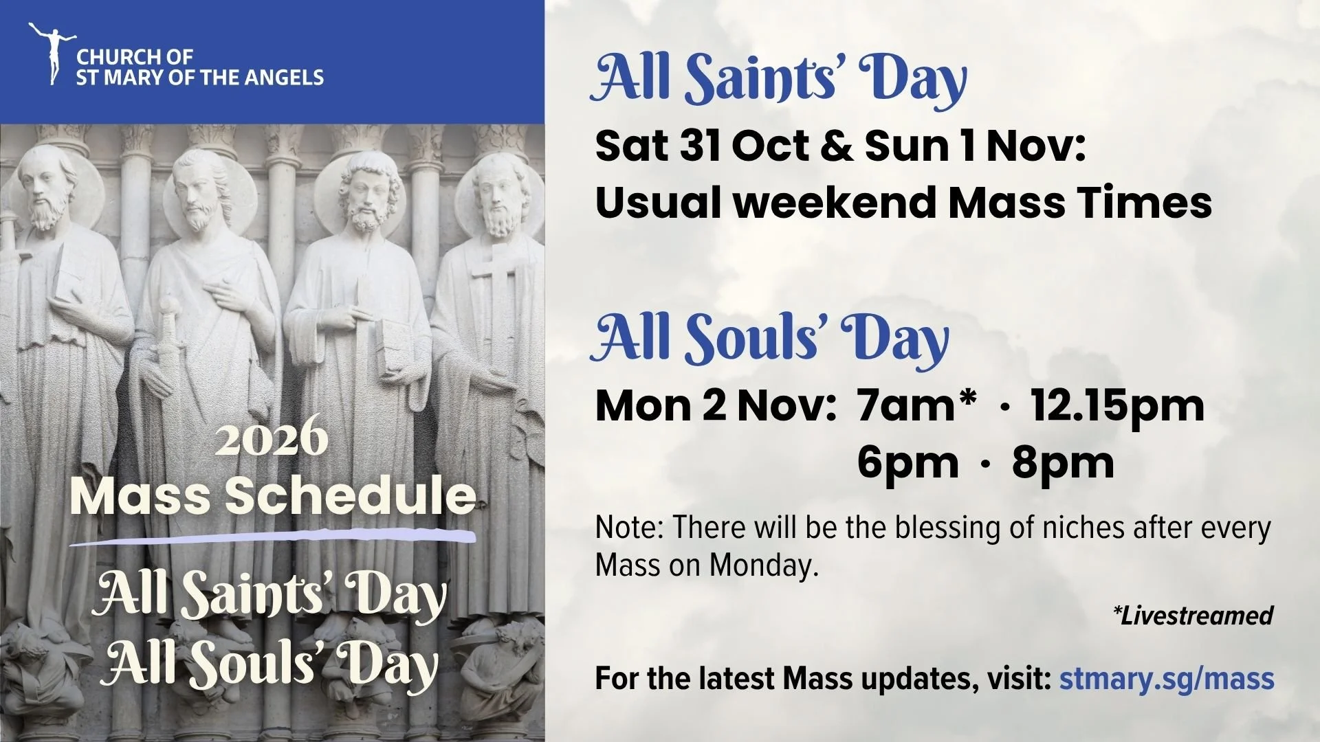 All Saints’ &amp; All Souls’ Day Mass Schedule