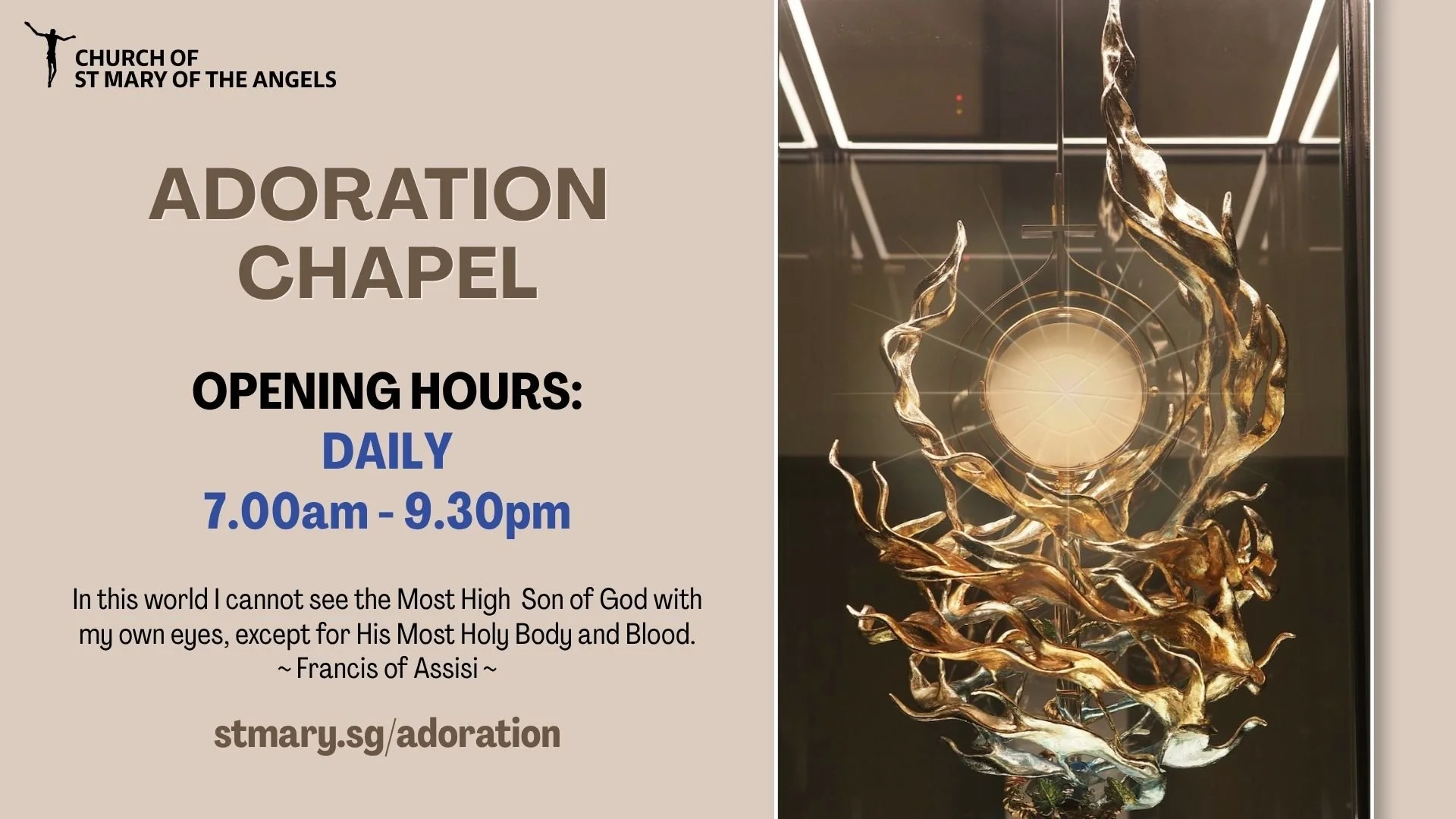 Adoration Chapel Reopens 1 Aug 2026