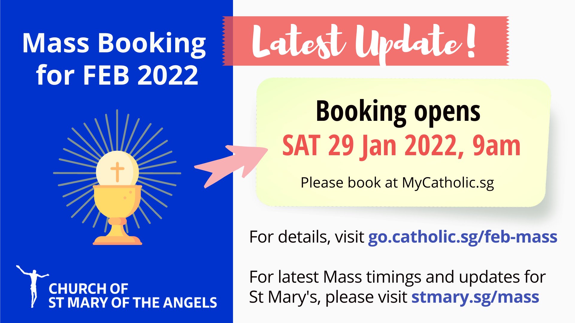 Change in FEB 2022 Mass Booking Date — Church of St Mary of the Angels ...