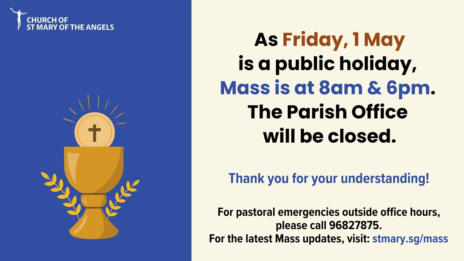 Mass Timing on 1 May 2026