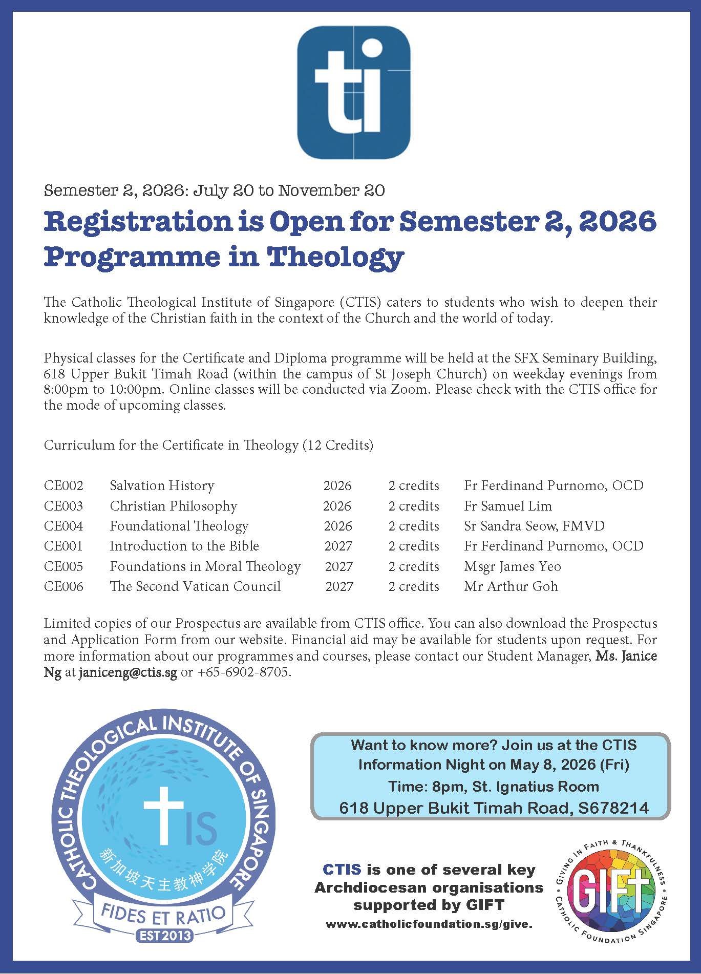 CTIS Programme in Theology 2026 (Semester 2)