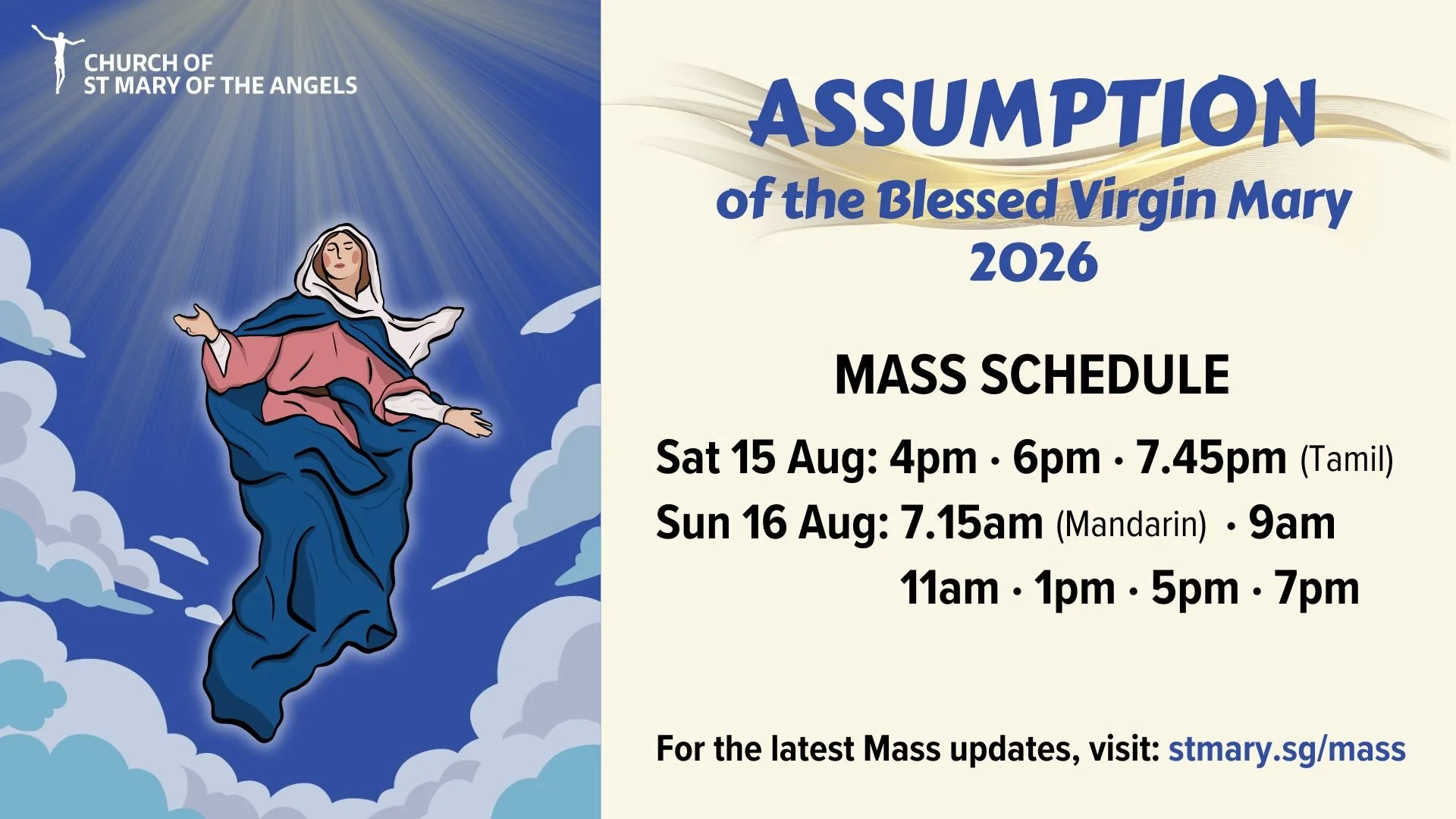 Mass Schedule for The Assumption of the BVM (15/16 Aug)