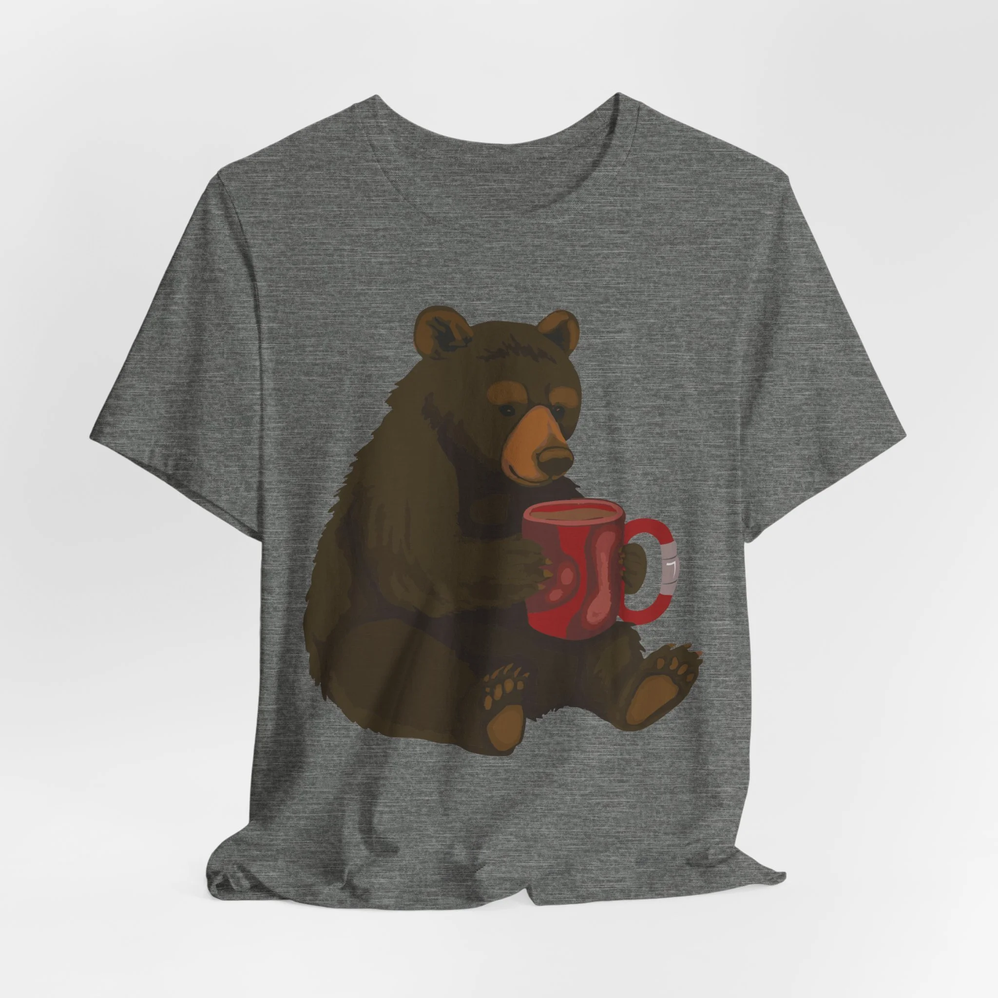 Bear Holding Coffee Mug T‑Shirt — Cute Cozy Cabin Tee for Coffee Lovers