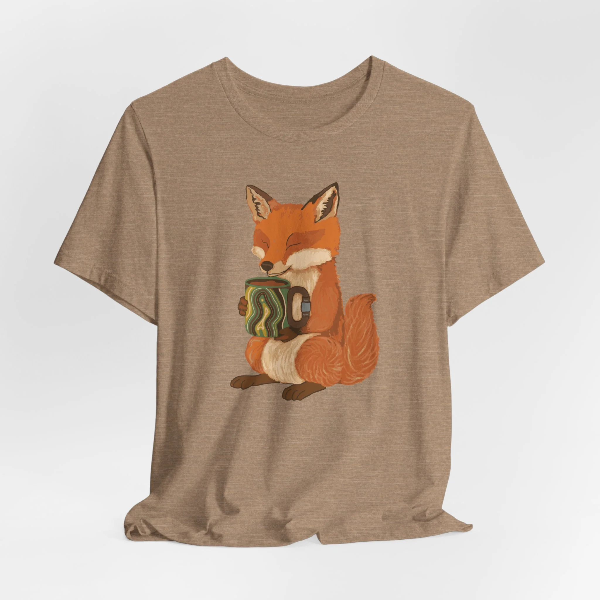 Fox Drinking Coffee T‑Shirt — Cute Fox with Mug Graphic Tee
