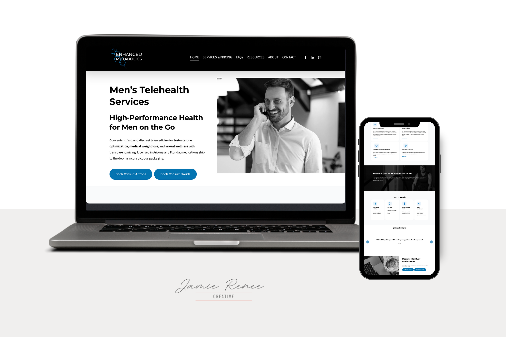 Example of a web design by Jamie (web designer and owner): Enhanced Metabolics