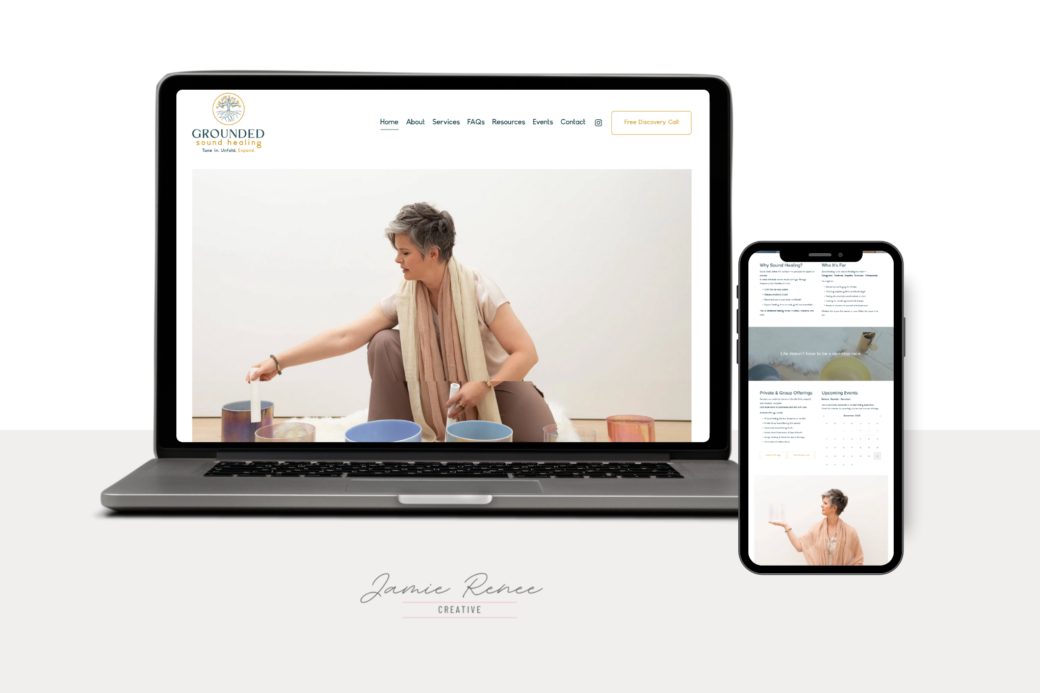 Example of a web design by Jamie (web designer and owner): Grounded Sound Healing17