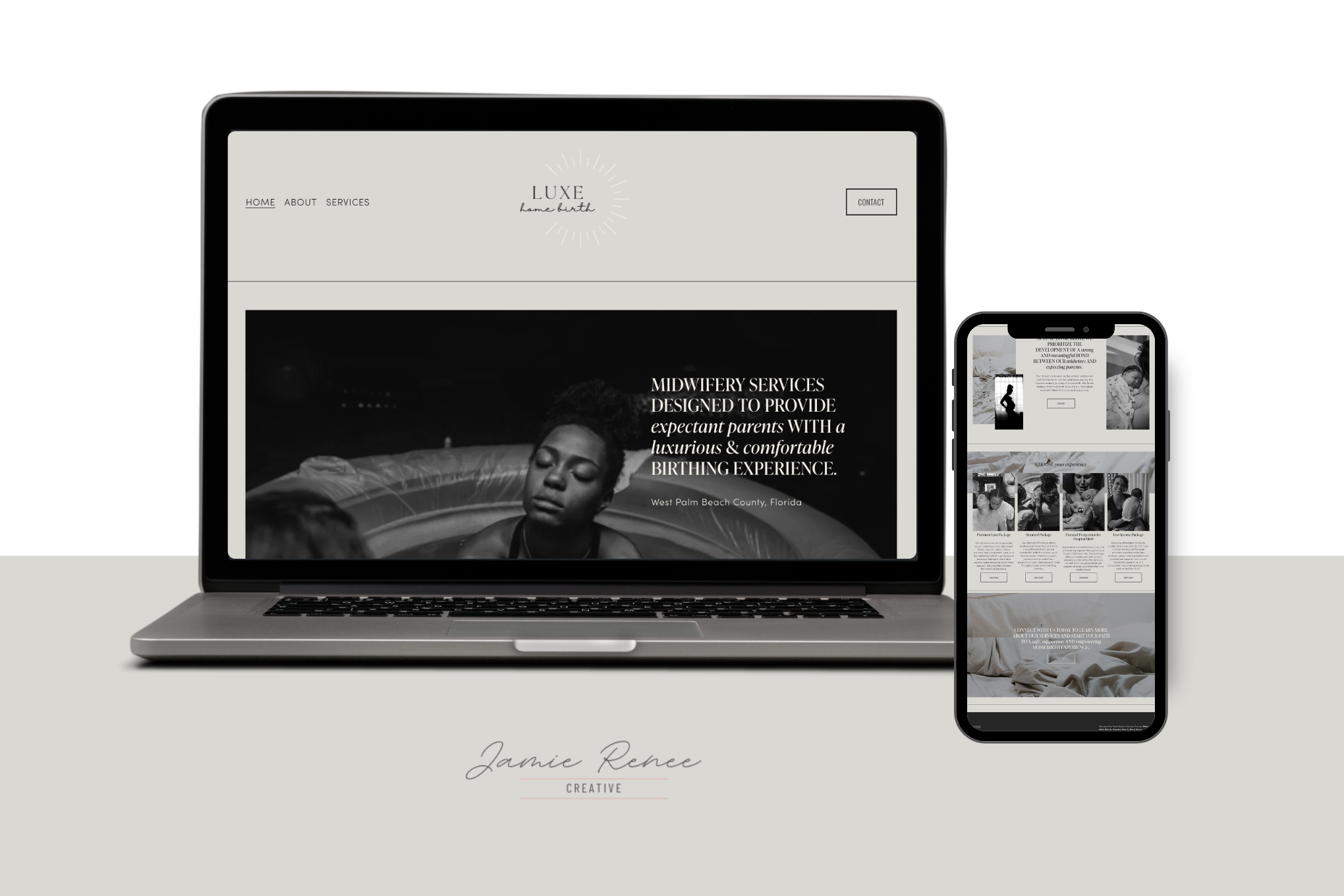 Example of a web design by Jamie (web designer and owner): Luxe Home Birth | Midwife