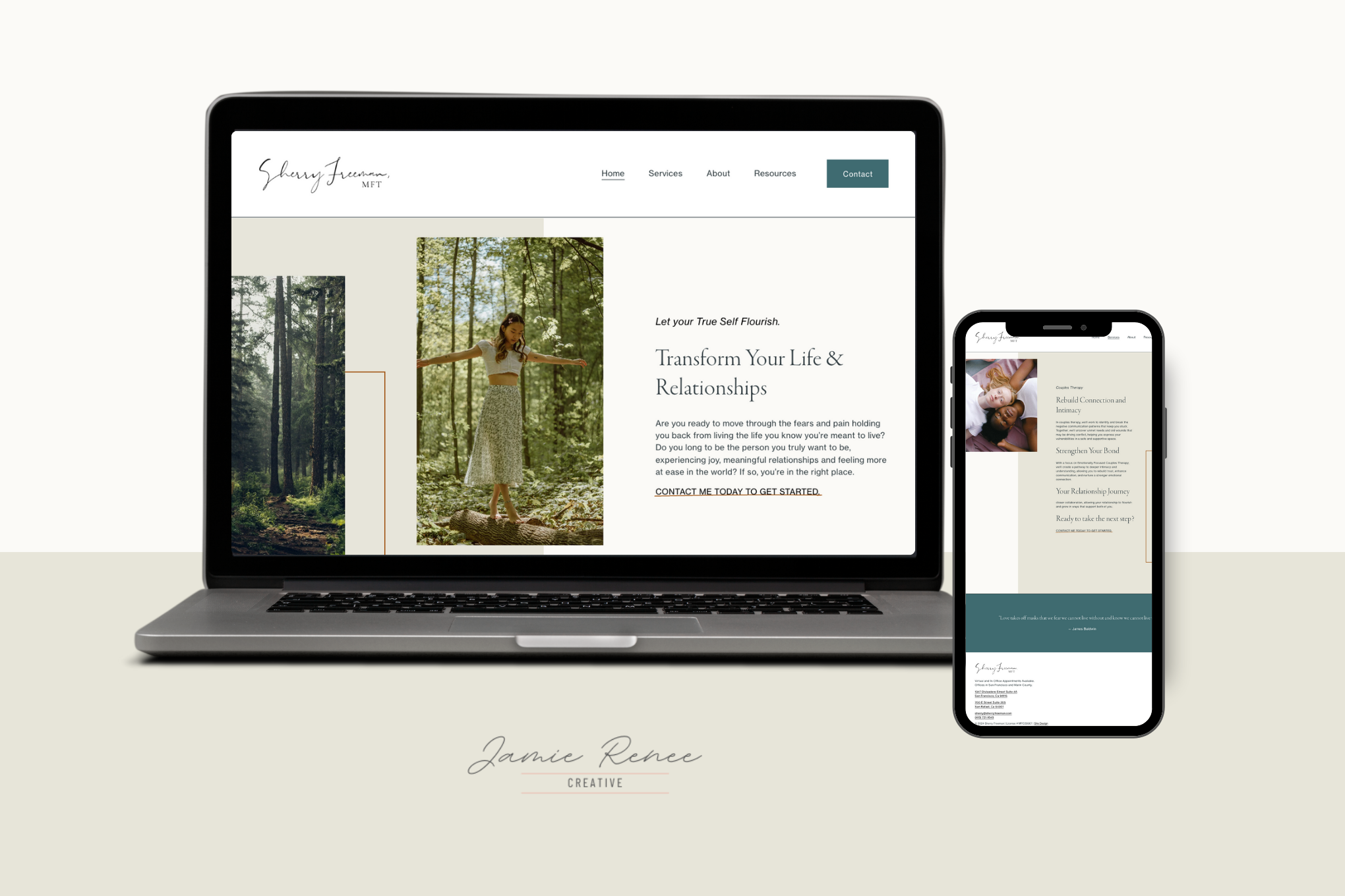 Example of a web design by Jamie (web designer and owner): Sherry Freeman, MFT