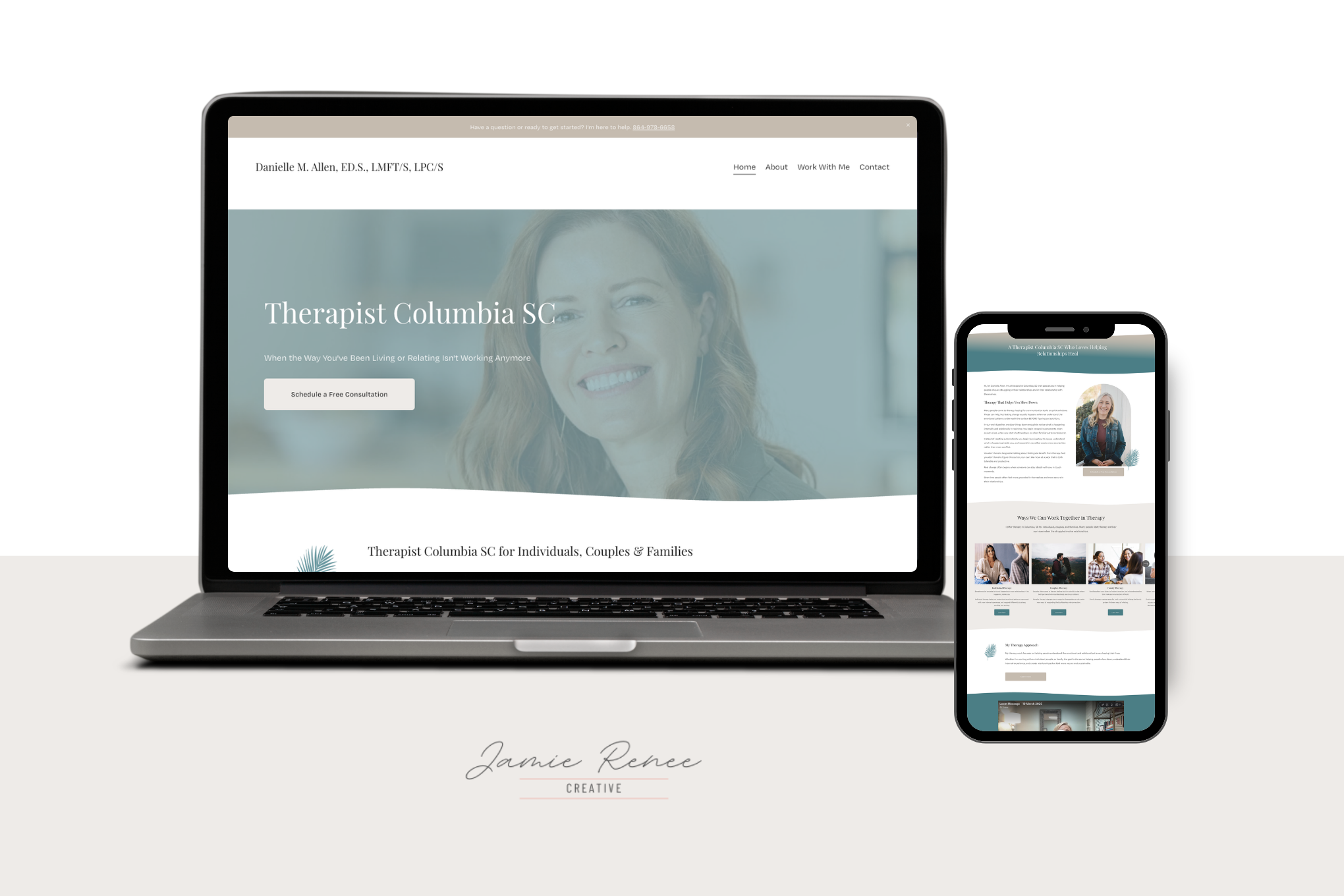 Example of a web design by Jamie (web designer and owner): Danielle M. Allen, ED.S., LMFT/S, LPC/S