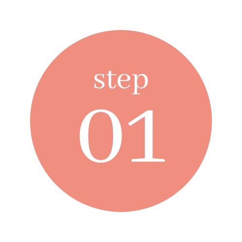 A pink circle with the text 'step 01' inside, indicating the first step of a process.