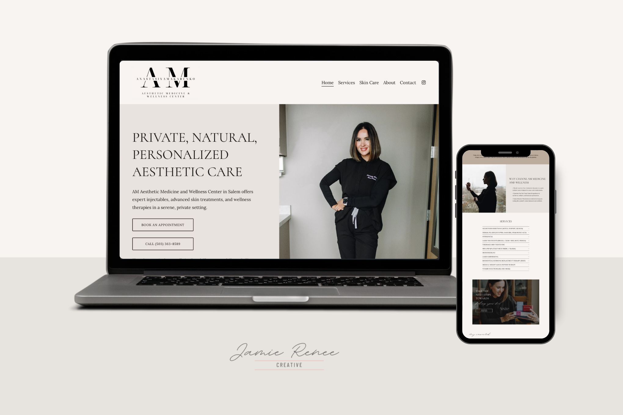 Example of a web design by Jamie (web designer and owner): AM Aesthetic Medicine & Wellness Center