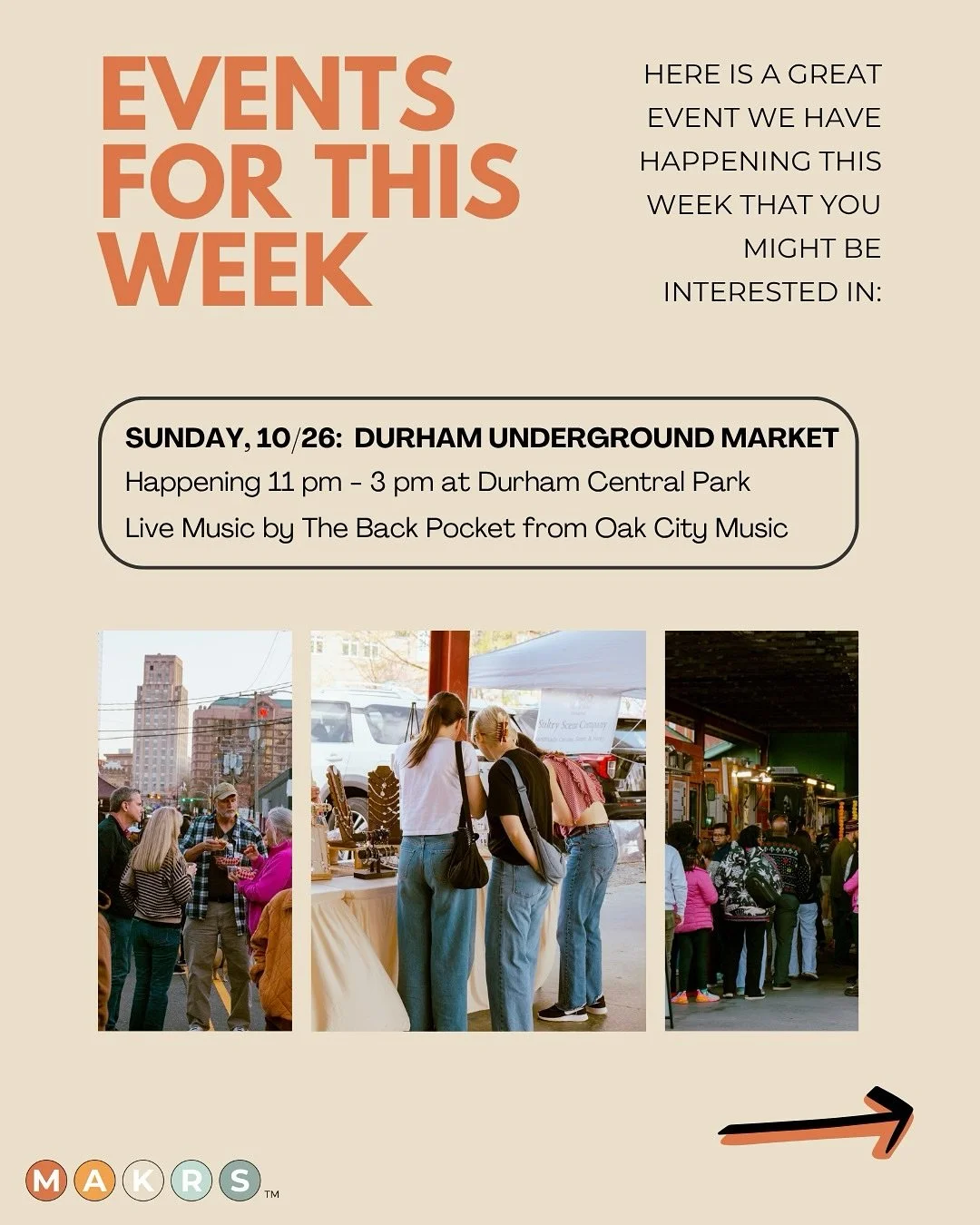 Our last October Market 🧡 

We will be closing this month out as we always do, with our collaborative Durham Underground Market with @oakcitymusic this Sunday, October 26th from 11AM until 3PM at Durham Central Park.

Come by @durhamcentralpark for 