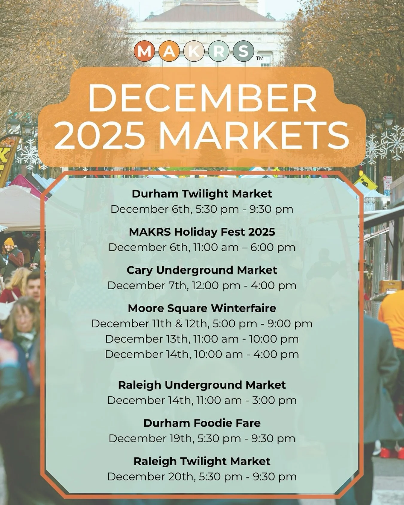 Woah, is it really almost December? 🥶 

We can hardly believe it! Another great year of NC Markets &amp; Festivals are almost coming to a close. It&rsquo;s a good thing we have next month fully stacked with our Festivals &amp; Monthly Markets. 

@vi