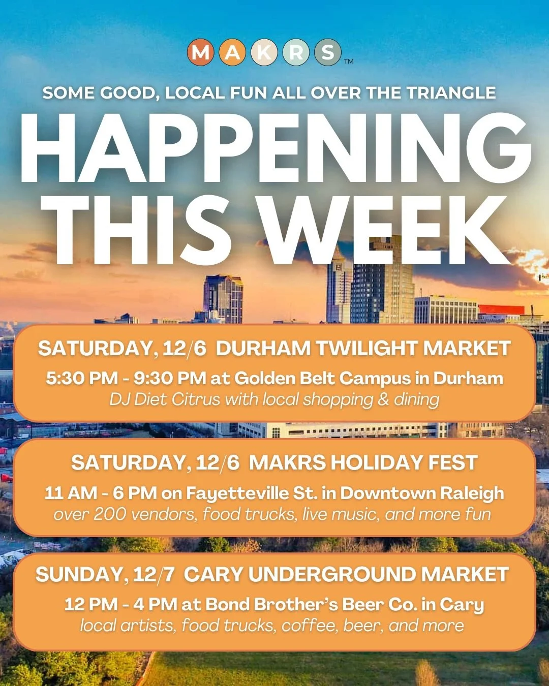 We&rsquo;ve got a triple threat this weekend 🔥

We are kicking off December with THREE different MAKRS events this weekend. With the holiday season in full effect the time is now to get your shopping done. Support our local community this year when 