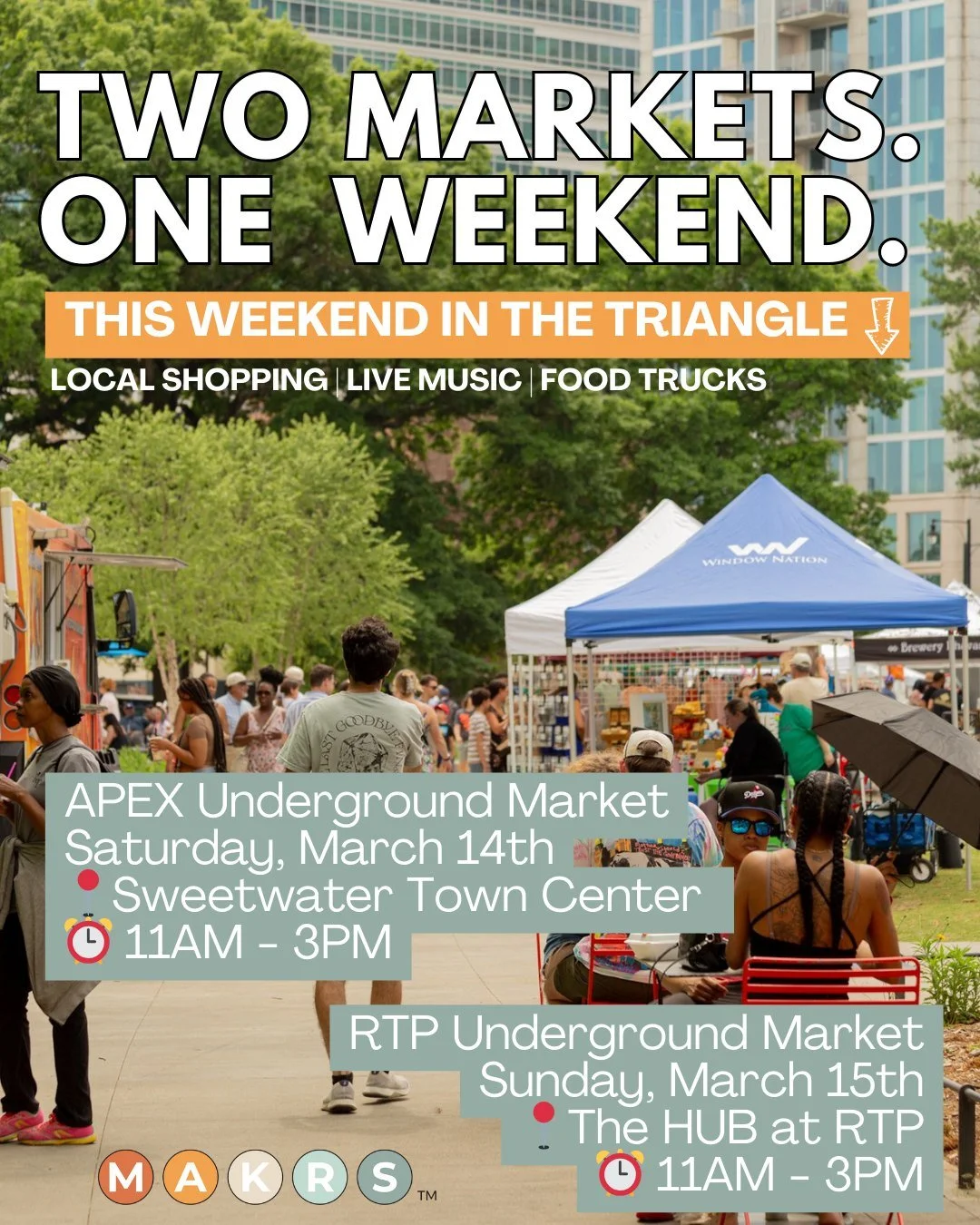 We've got double trouble this weekend 💥 

Find us in Apex and in the RTP Hub this weekend for TWO NEW locations for our Underground Markets. We are both excited &amp; grateful to be expanding our market series to more venues across the Triangle. Fin
