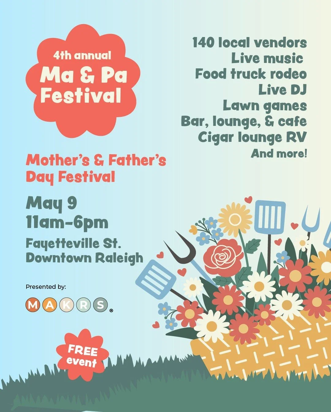 Mom 🤝 Dad 🤝 the best market in Raleigh!

Our Ma &amp; Pa Festival is BACK on Fayetteville St with 100+ vendors, food trucks, live music, drinks, and all the good vibes 🎶🍻✨

🗓️ Saturday, May 9th
⏰ 11:00 AM - 6:00 PM
📍 Fayetteville Street, Downto