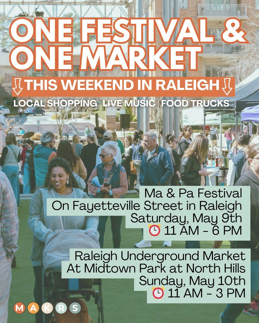 A festival and Market in One Weekend ☮️ 

We like to stay BUSY with our events! The weekend is looking quite magical with our Ma &amp; Pa Festival on Saturday and our monthly Raleigh Underground Market on Sunday 🧡 So much local fun happening all wee