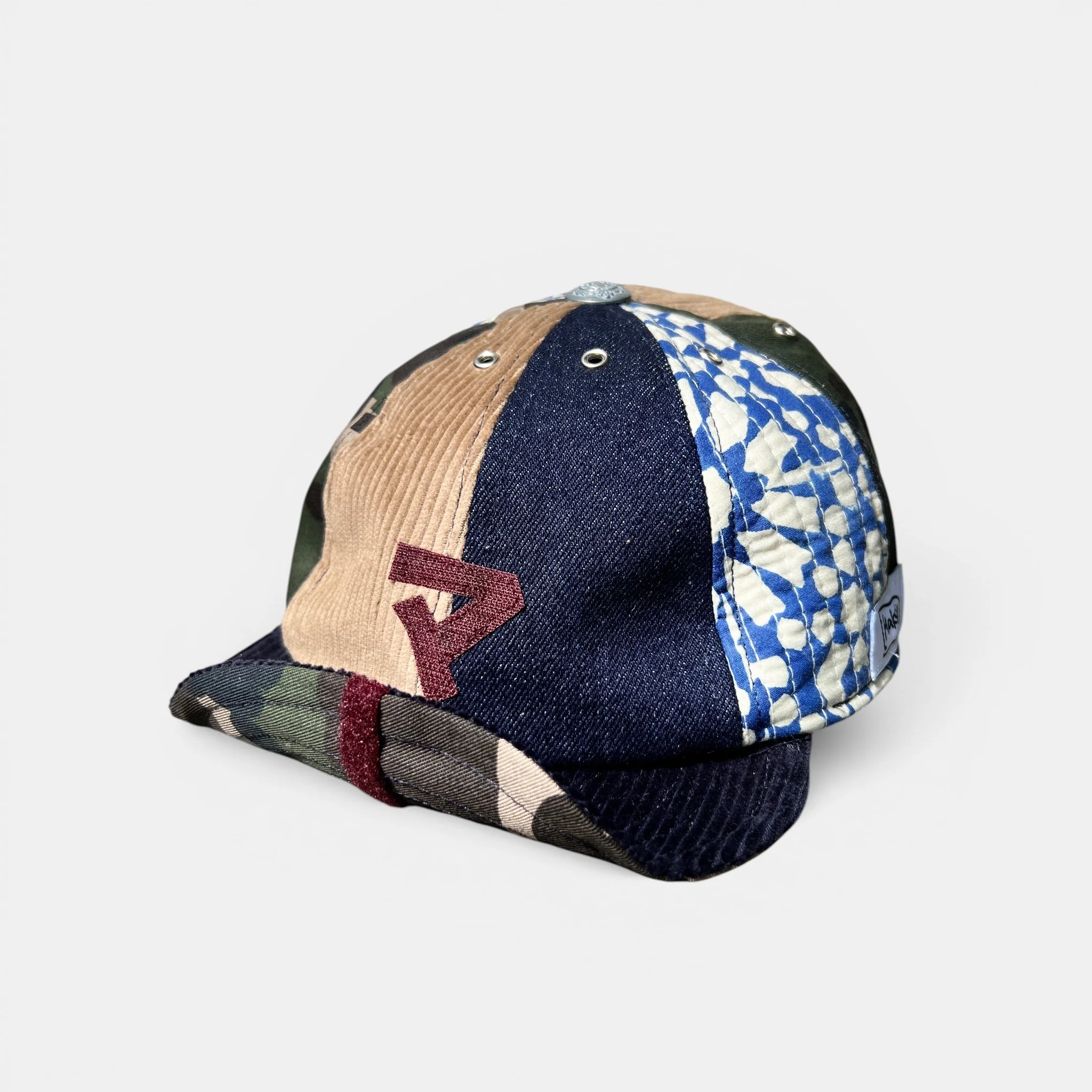 Mixed-Panel Cotton Cap with Roll-up Visor — Dark