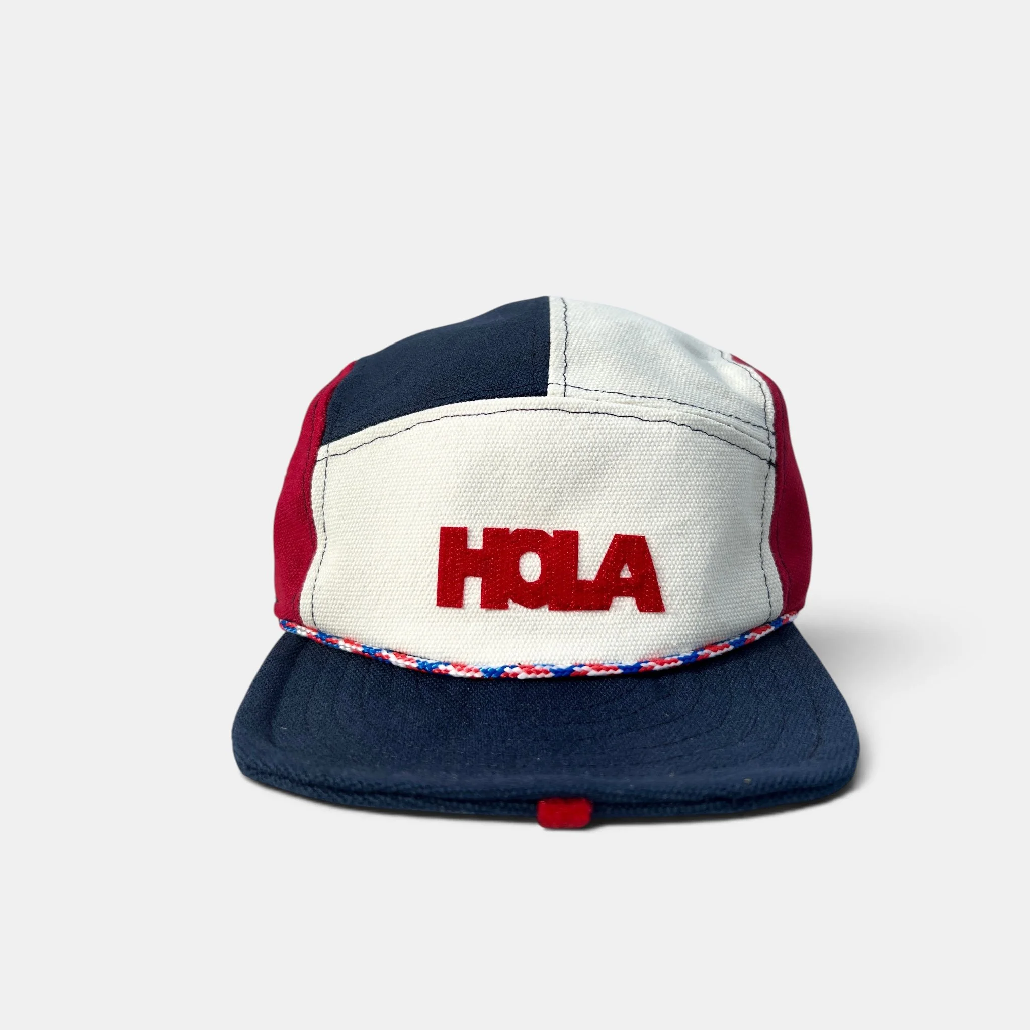 Red, Navy & Off-White Canvas Cap with Roll-up Visor