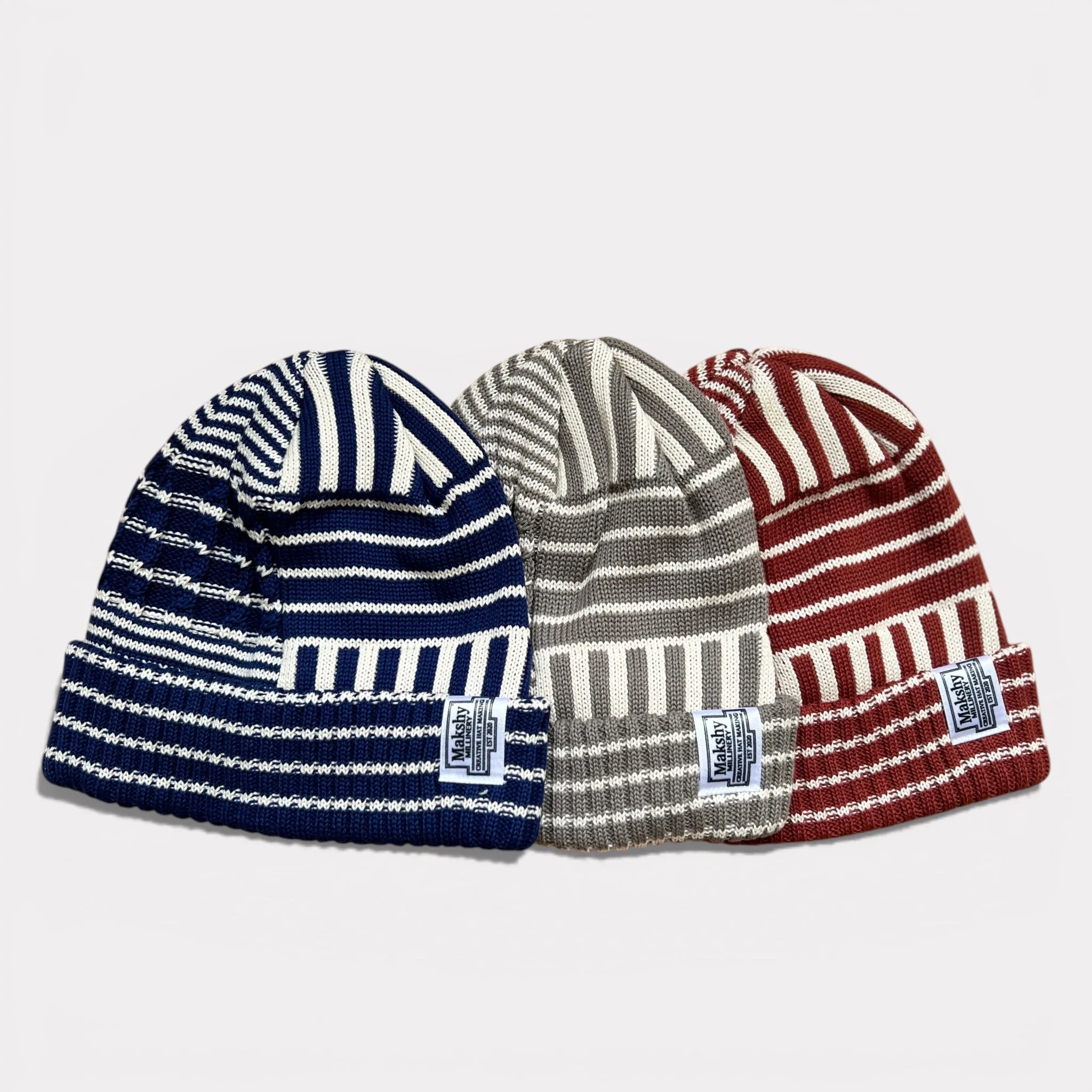 Japanese Patch-Style Striped Cotton Beanie