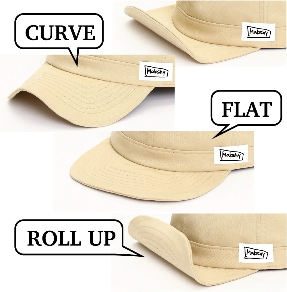 Shapeable wired visor showing curved, flat and rolled styling options.