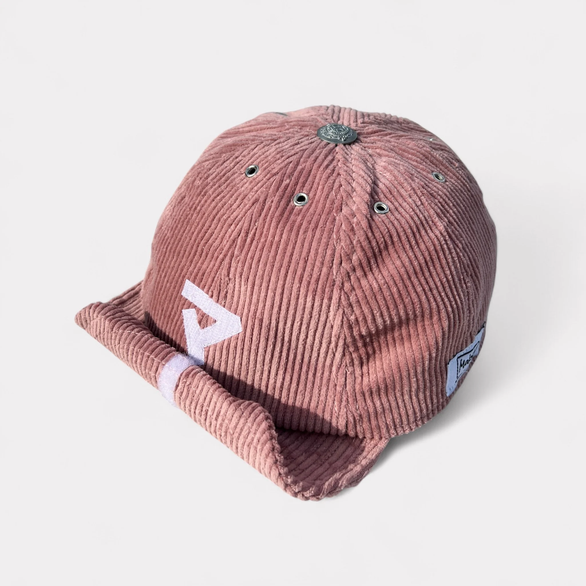 pink-corduroy-baseball-cap-top-view-rollable-visor-Makshy .jpg