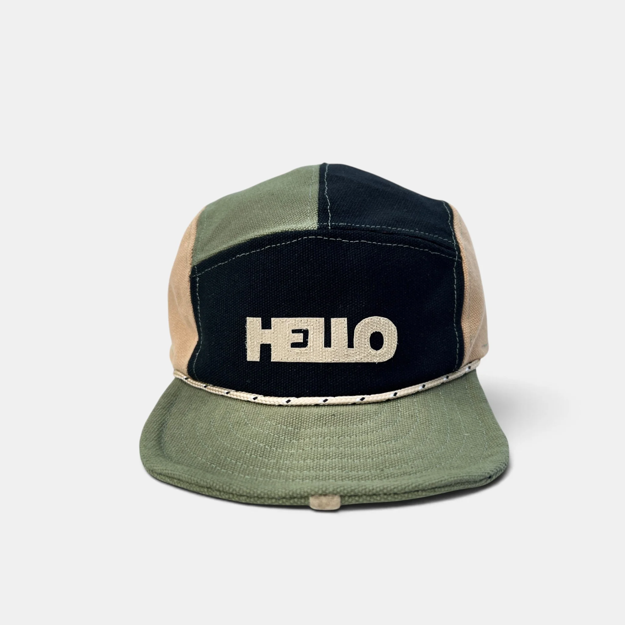 Olive, Black & Beige Canvas Cap with Roll-up Visor